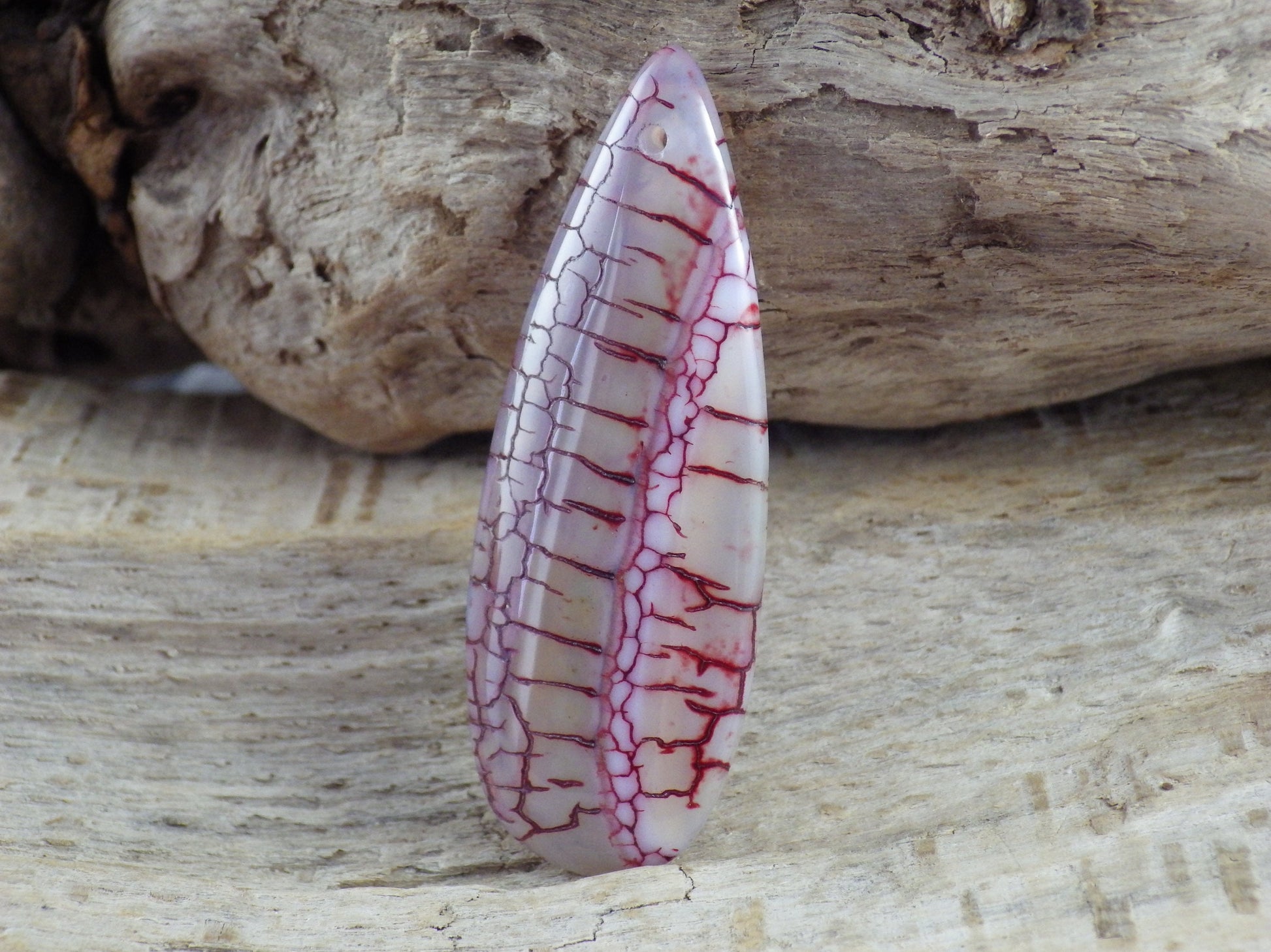 Red Dragon's Vein Fire Agate Pendant 49x19mm, Semi Precious Gemstone, Top Drilled Teardrop, Loose Focal Stone, UK Jewelry Making Supplies J5
