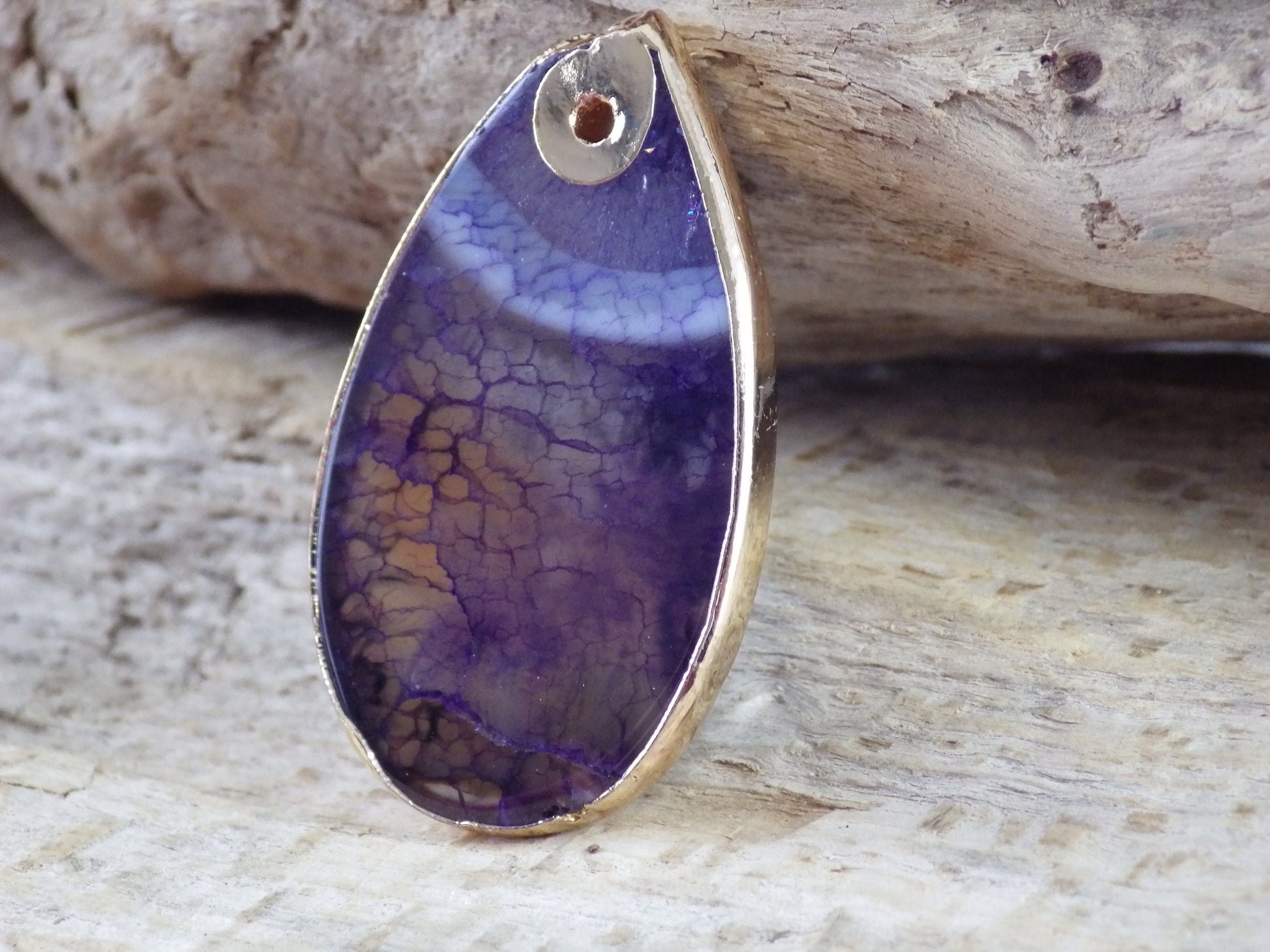 Dragons Vein Fire Agate Teardrop Pendant, 41x23mm Semi Precious Gemstone, Flat Backed Top Drilled Stone, Jewelry Making Supplies, UK H5