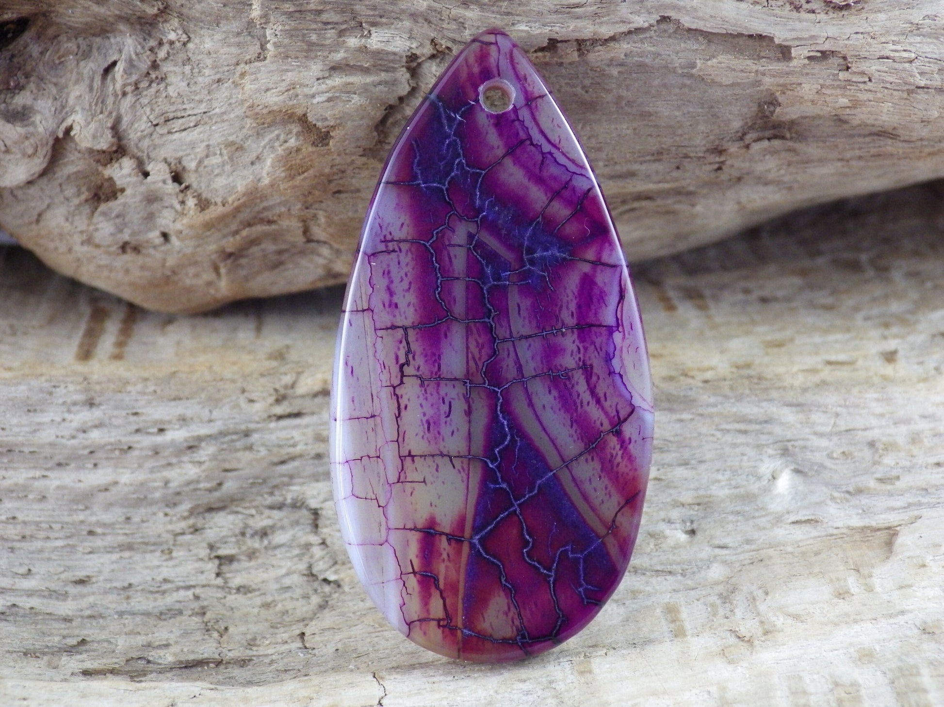 Dragons Vein Agate Pendant 43x22mm, Semi Precious Gemstone, Flat Backed Teardrop, Designer Focal, Jewellery Making Supplies, UK Seller L4