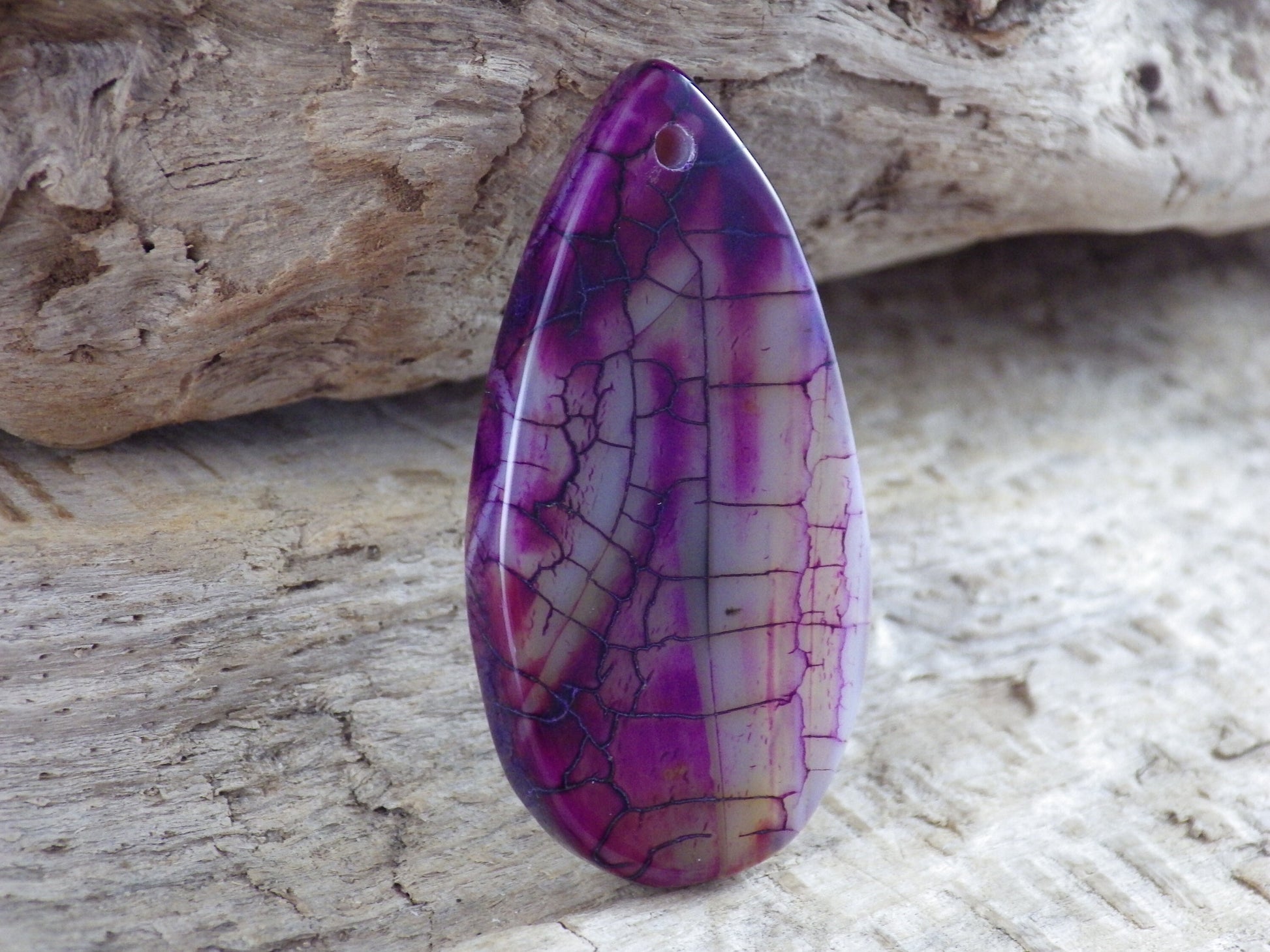 Dragons Vein Agate Pendant 43x22mm, Semi Precious Gemstone, Flat Backed Teardrop, Designer Focal, Jewellery Making Supplies, UK Seller L4
