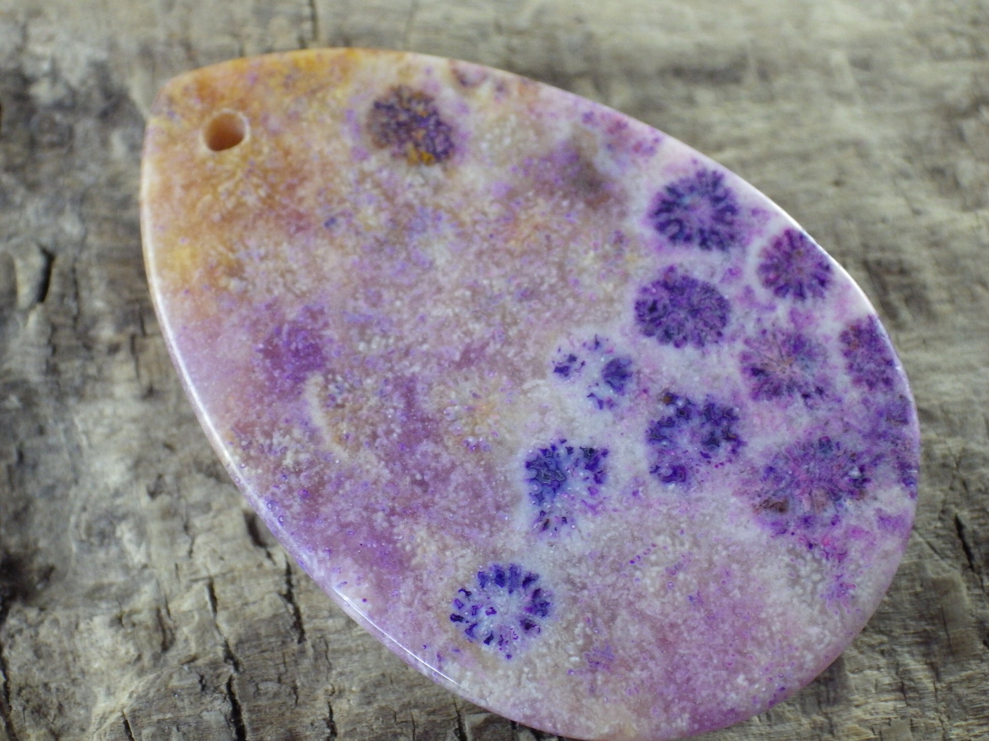 Purple Fossil Coral Jasper Pendant 50x32mm, Semi Precious Gemstone Teardrop, Loose Designers Stone, Jewelry Making Supplies H8