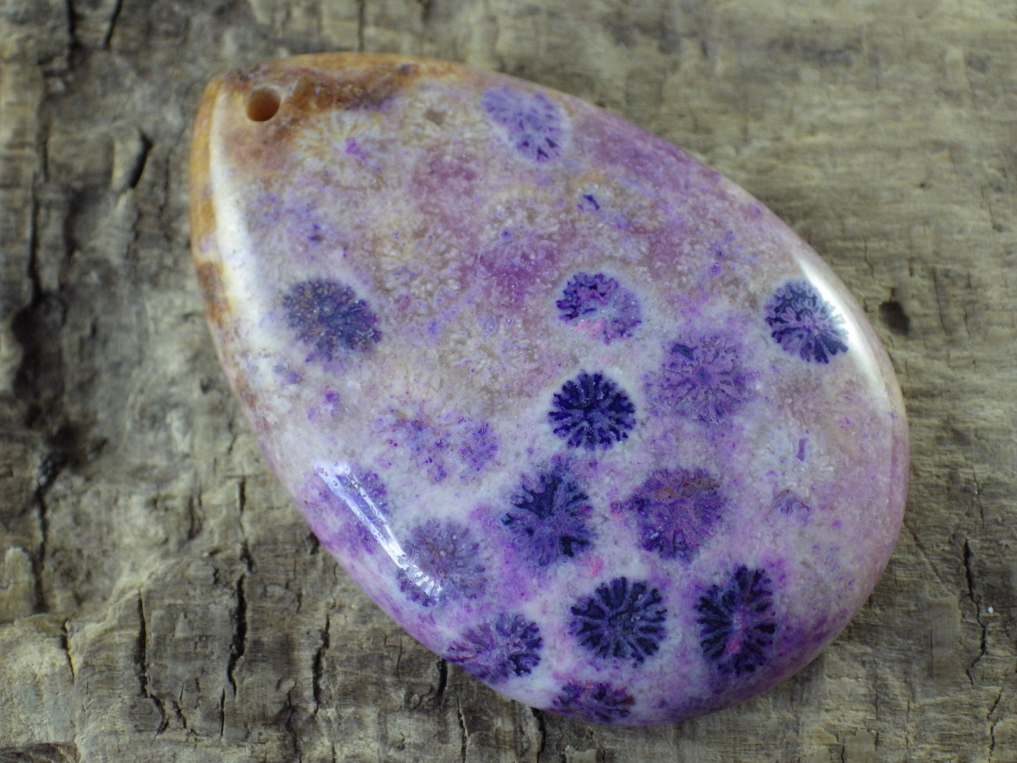 Purple Fossil Coral Jasper Pendant 50x32mm, Semi Precious Gemstone Teardrop, Loose Designers Stone, Jewelry Making Supplies H8