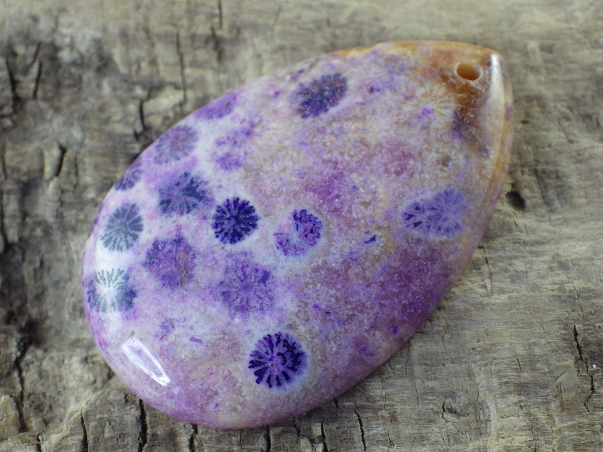 Purple Fossil Coral Jasper Pendant 50x32mm, Semi Precious Gemstone Teardrop, Loose Designers Stone, Jewelry Making Supplies H8