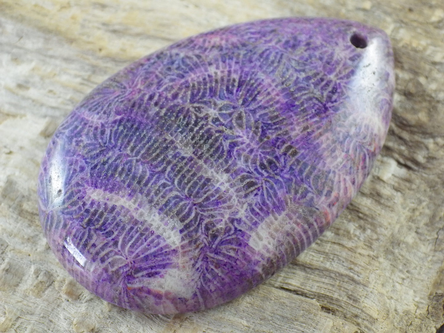 Purple Fossil Coral Jasper Teardrop Pendant, 49x31mm, Semi Precious Gemstone, Flat Backed Cabochon, Top Drilled Stone, Jewelry Making, L4