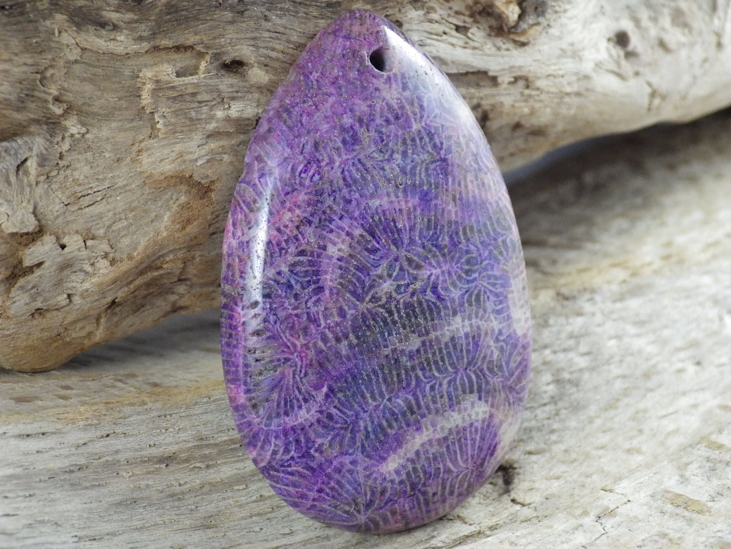 Purple Fossil Coral Jasper Teardrop Pendant, 49x31mm, Semi Precious Gemstone, Flat Backed Cabochon, Top Drilled Stone, Jewelry Making, L4