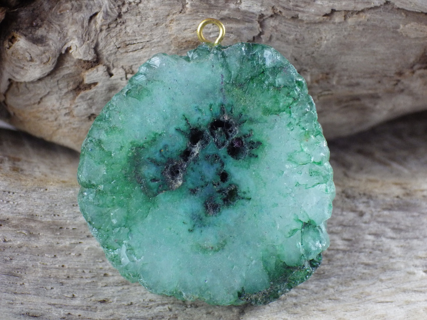 Emerald Green Druzy Quartz Geode Slice, Semi Precious Gemstone Pendant, 34x33mm Designer's Loose Stone, Focal Bead, Jewelry Making T3