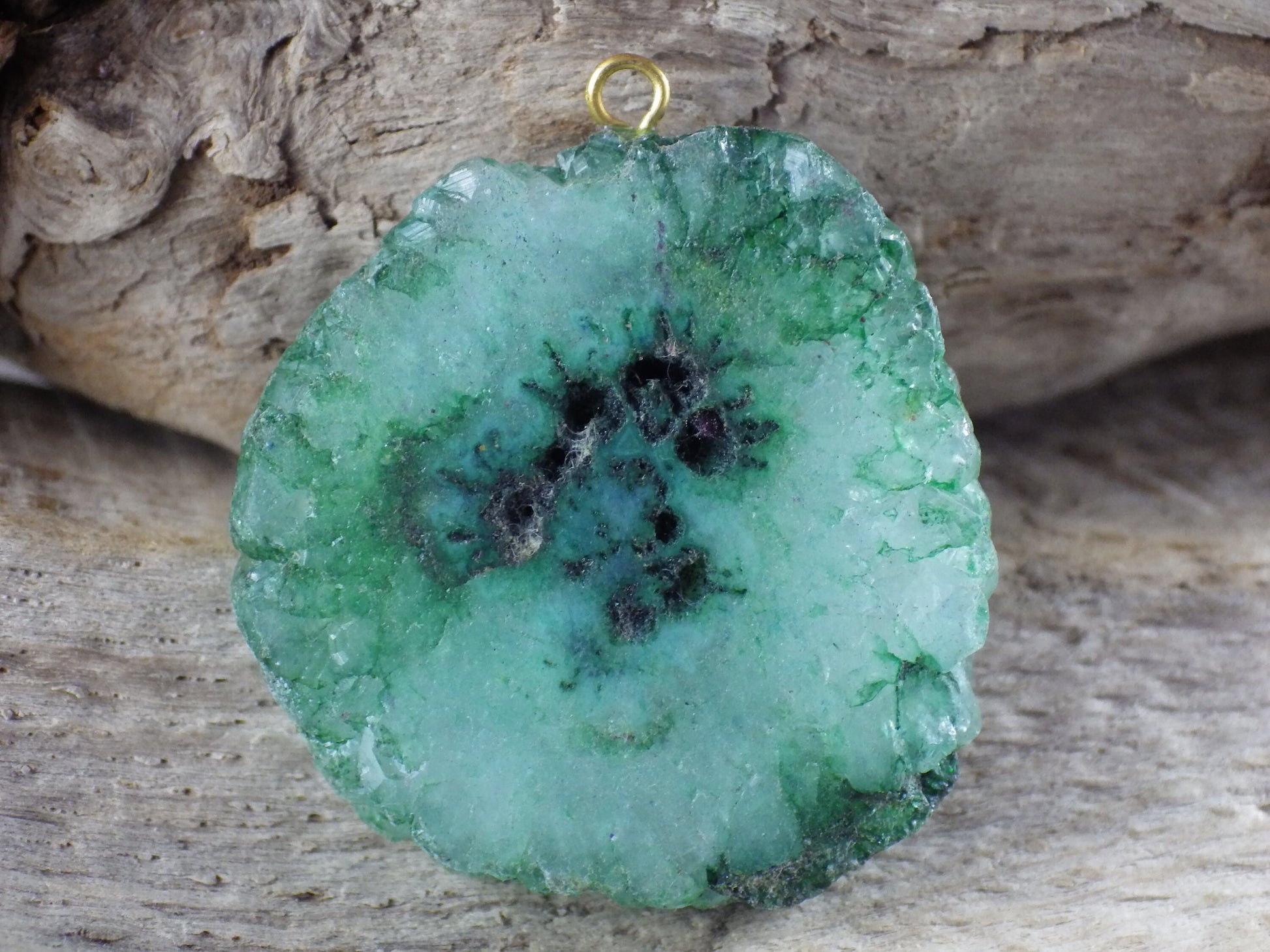 Emerald Green Druzy Quartz Geode Slice, Semi Precious Gemstone Pendant, 34x33mm Designer's Loose Stone, Focal Bead, Jewelry Making T3