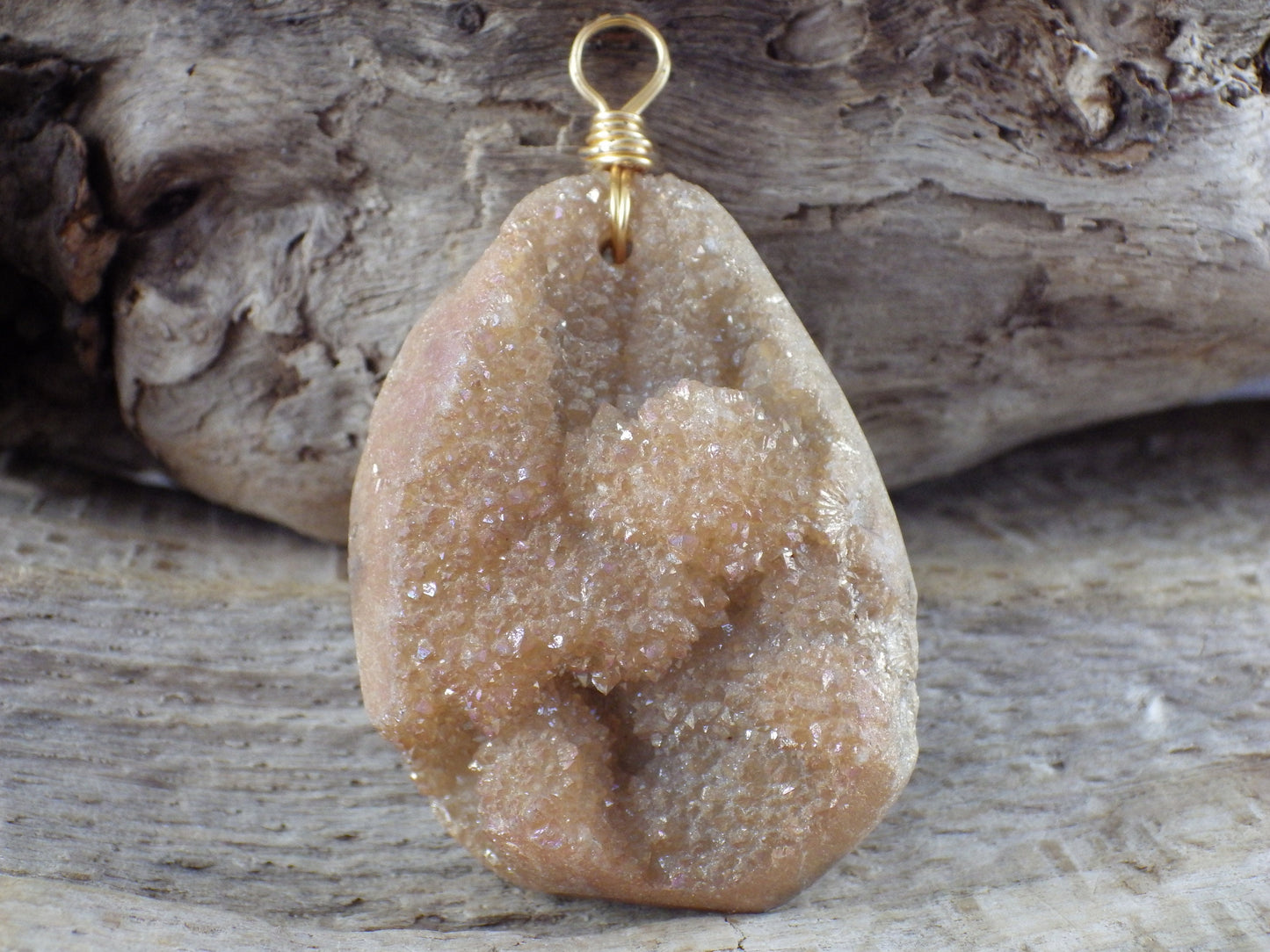 Peach Druzy Quartz Geode Crystal Teardrop Pendant, 45x35mm Semi Precious Gemstone, Focal Bead Loose Stone, Jewelry Making Supplies, UK T2