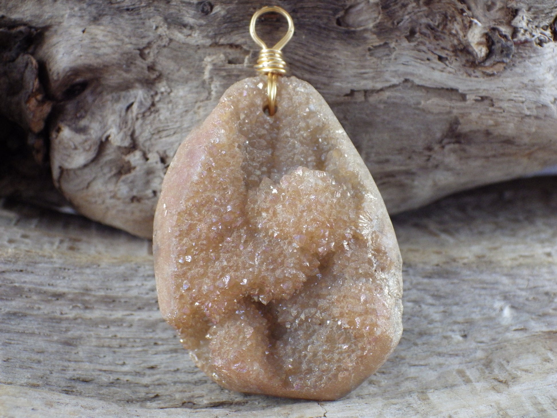 Peach Druzy Quartz Geode Crystal Teardrop Pendant, 45x35mm Semi Precious Gemstone, Focal Bead Loose Stone, Jewelry Making Supplies, UK T2