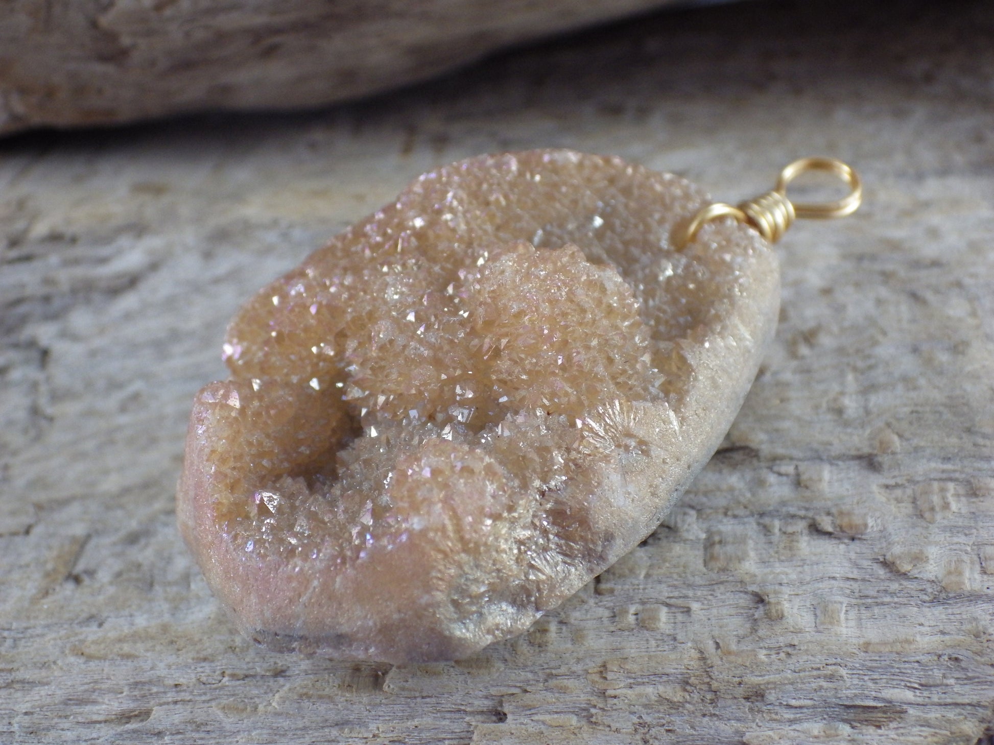Peach Druzy Quartz Geode Crystal Teardrop Pendant, 45x35mm Semi Precious Gemstone, Focal Bead Loose Stone, Jewelry Making Supplies, UK T2