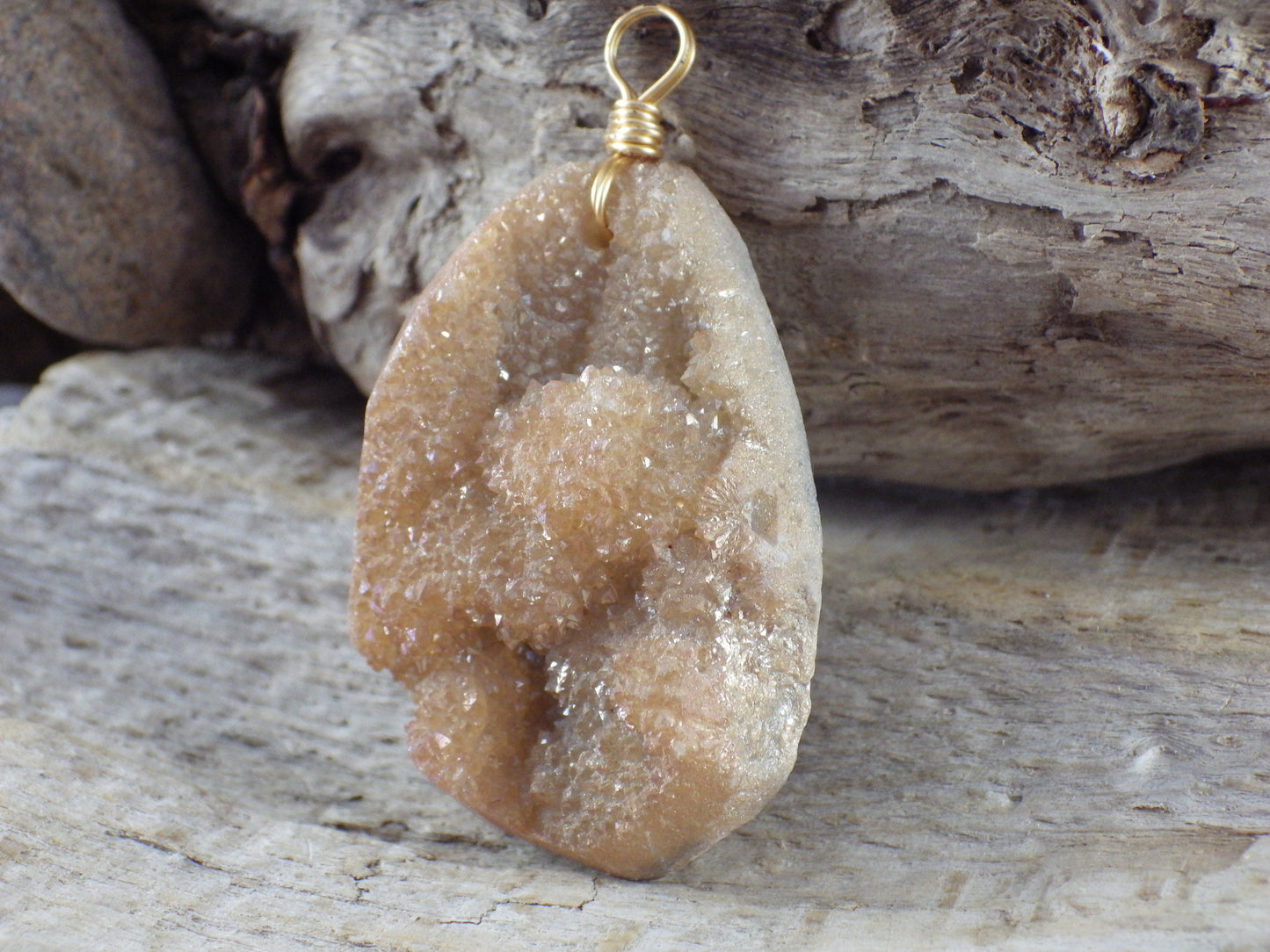 Peach Druzy Quartz Geode Crystal Teardrop Pendant, 45x35mm Semi Precious Gemstone, Focal Bead Loose Stone, Jewelry Making Supplies, UK T2