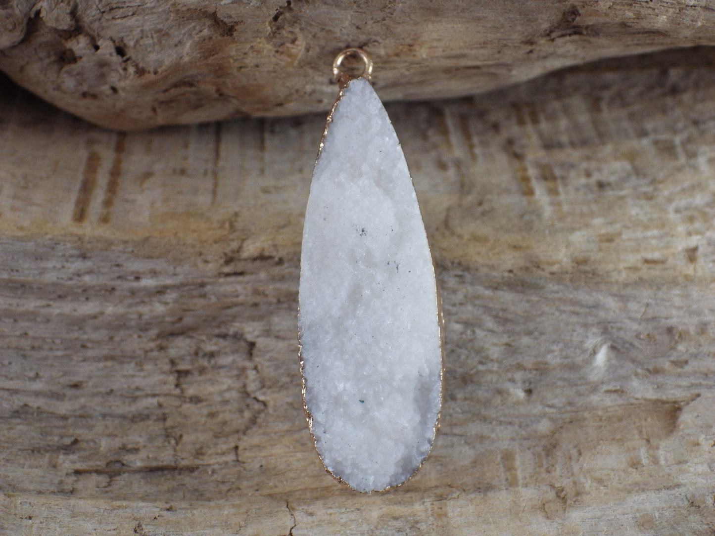 White Druzy Quartz Geode Pendant 41x12mm, Semi Precious Gemstone, Flat Back Teardop, Designer Loose Stone, Jewellery Making Supplies M3