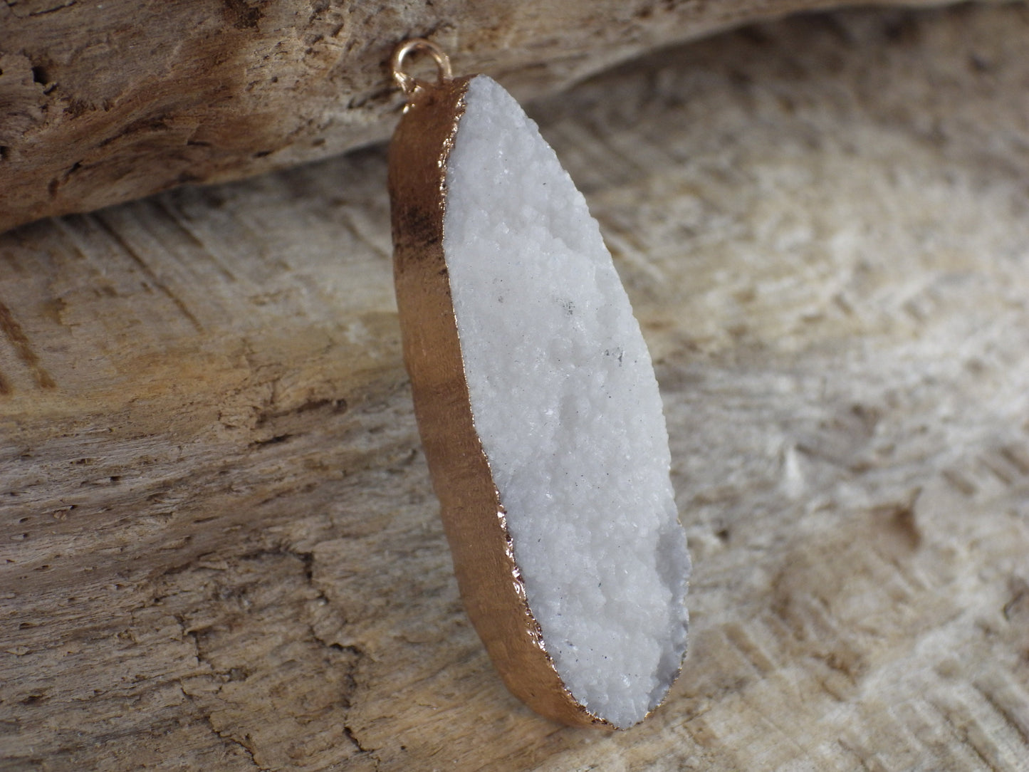 White Druzy Quartz Geode Pendant 41x12mm, Semi Precious Gemstone, Flat Back Teardop, Designer Loose Stone, Jewellery Making Supplies M3