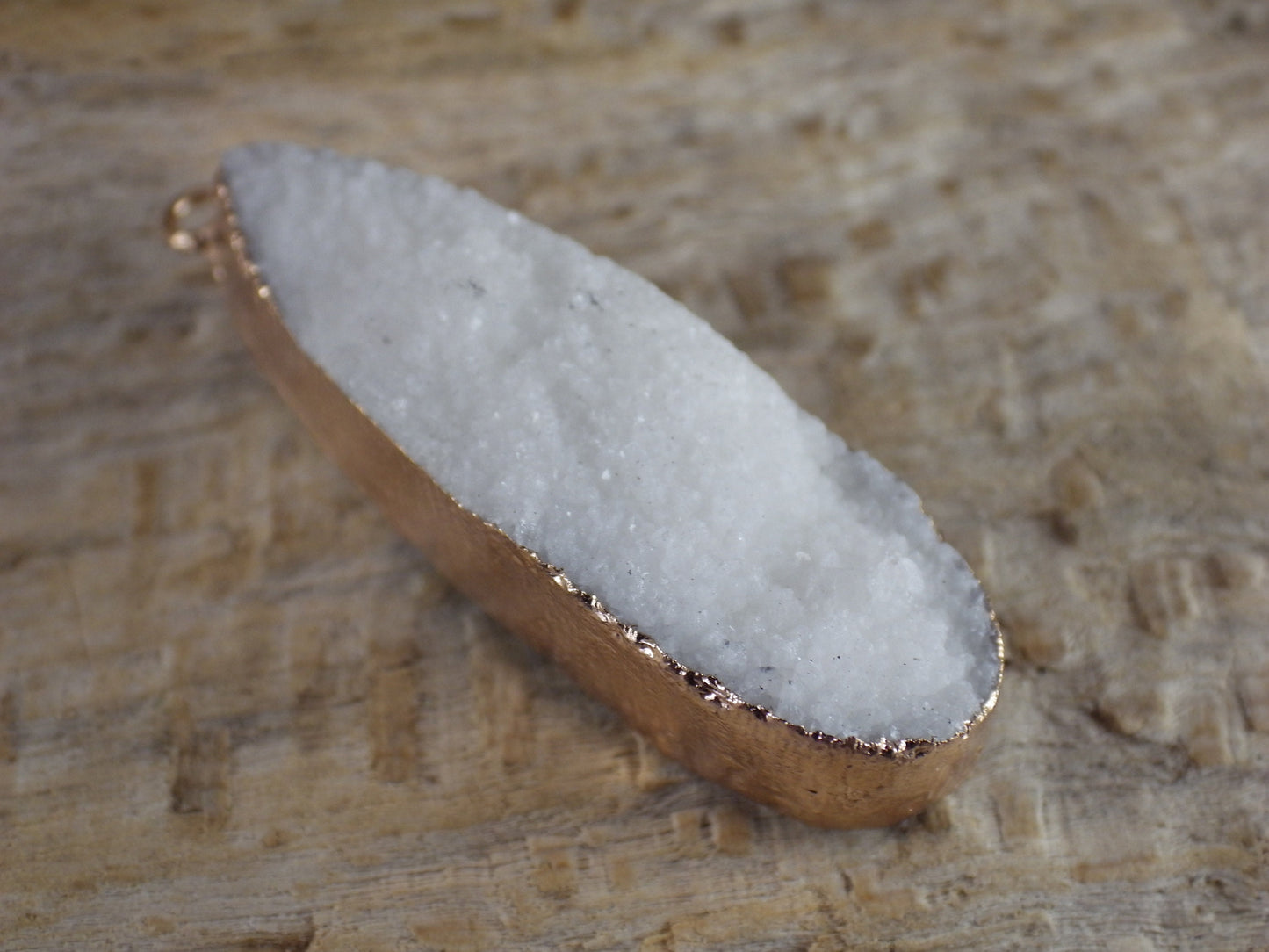White Druzy Quartz Geode Pendant 41x12mm, Semi Precious Gemstone, Flat Back Teardop, Designer Loose Stone, Jewellery Making Supplies M3
