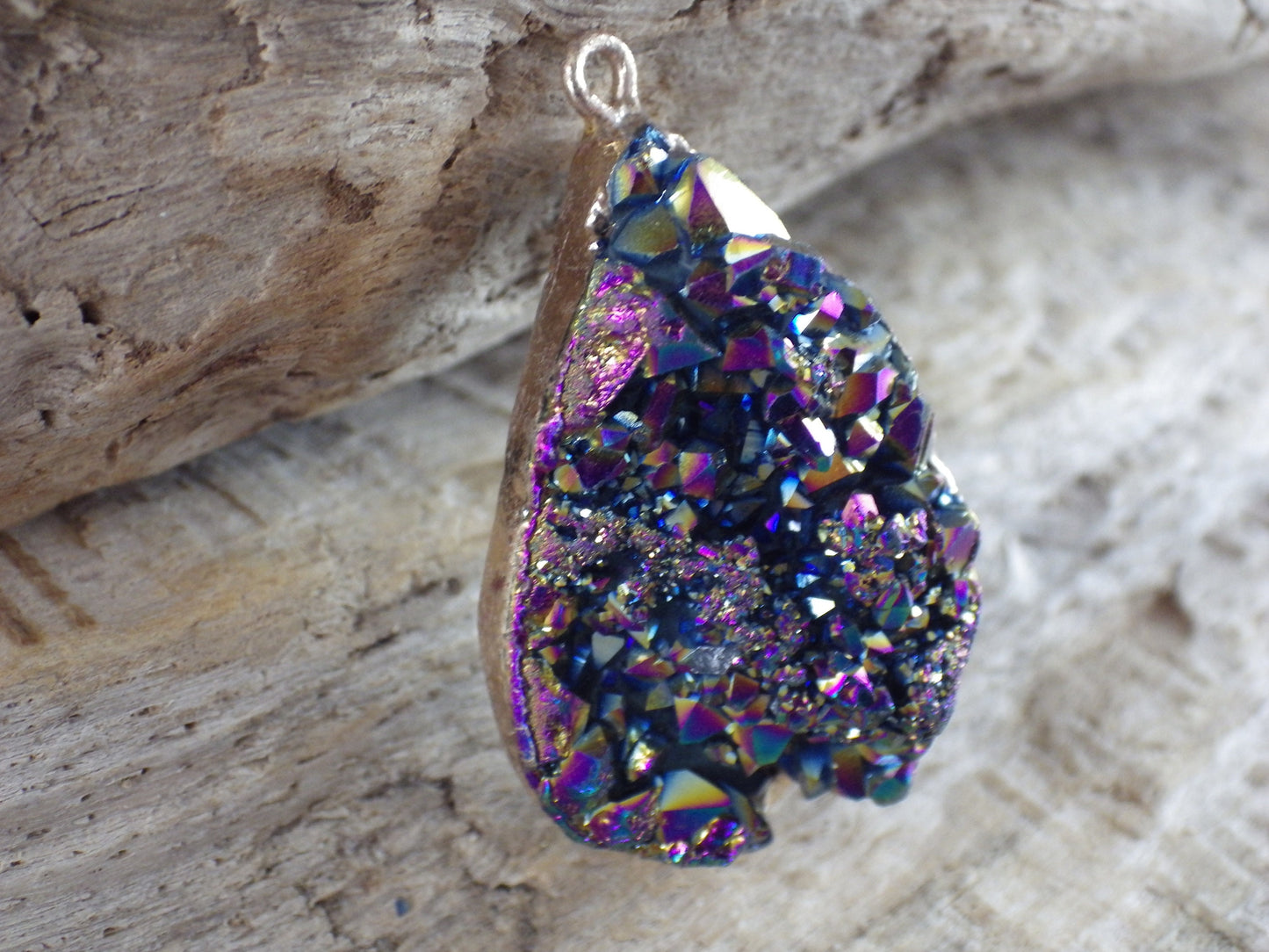 Druzy Quartz Geode Crystal Teardrop Pendant, 38x23mm Semi Precious Gemstone, Focal Bead Loose Stone, Jewelry Making Supplies, UK T2