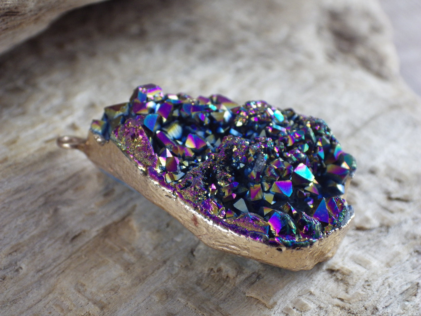 Druzy Quartz Geode Crystal Teardrop Pendant, 38x23mm Semi Precious Gemstone, Focal Bead Loose Stone, Jewelry Making Supplies, UK T2