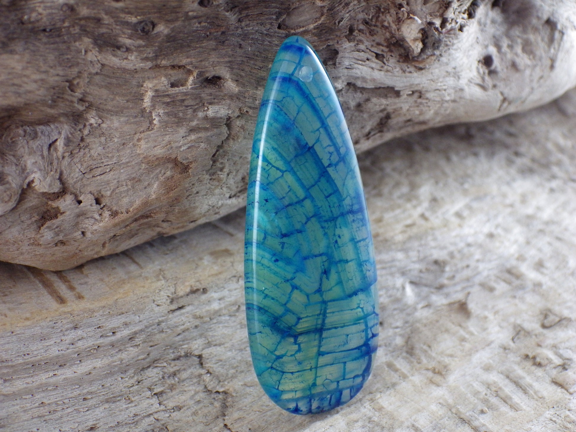 Green & Blue Dragons Vein Fire Agate Pendant, 50x20mm, Teardrop Flat Back Stone Pendant, Semi Precious Gemstone, Focal Pendant, L6