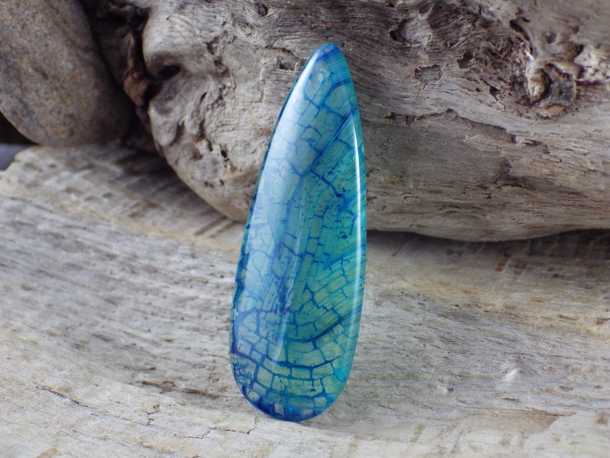 Green & Blue Dragons Vein Fire Agate Pendant, 50x20mm, Teardrop Flat Back Stone Pendant, Semi Precious Gemstone, Focal Pendant, L6