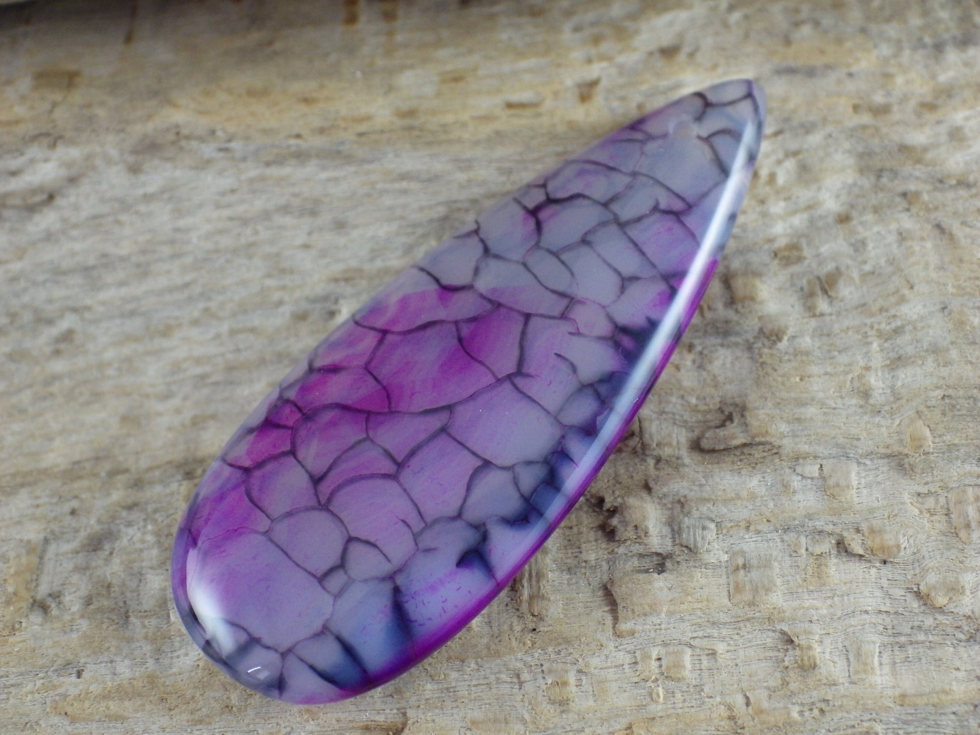 Dragons Vein Agate Semi Precious Gemstone Pendant 48x20mm, Top Drilled Teardrop Loose Stone, Focal Bead, Jewellery Making Supplies UK, N5