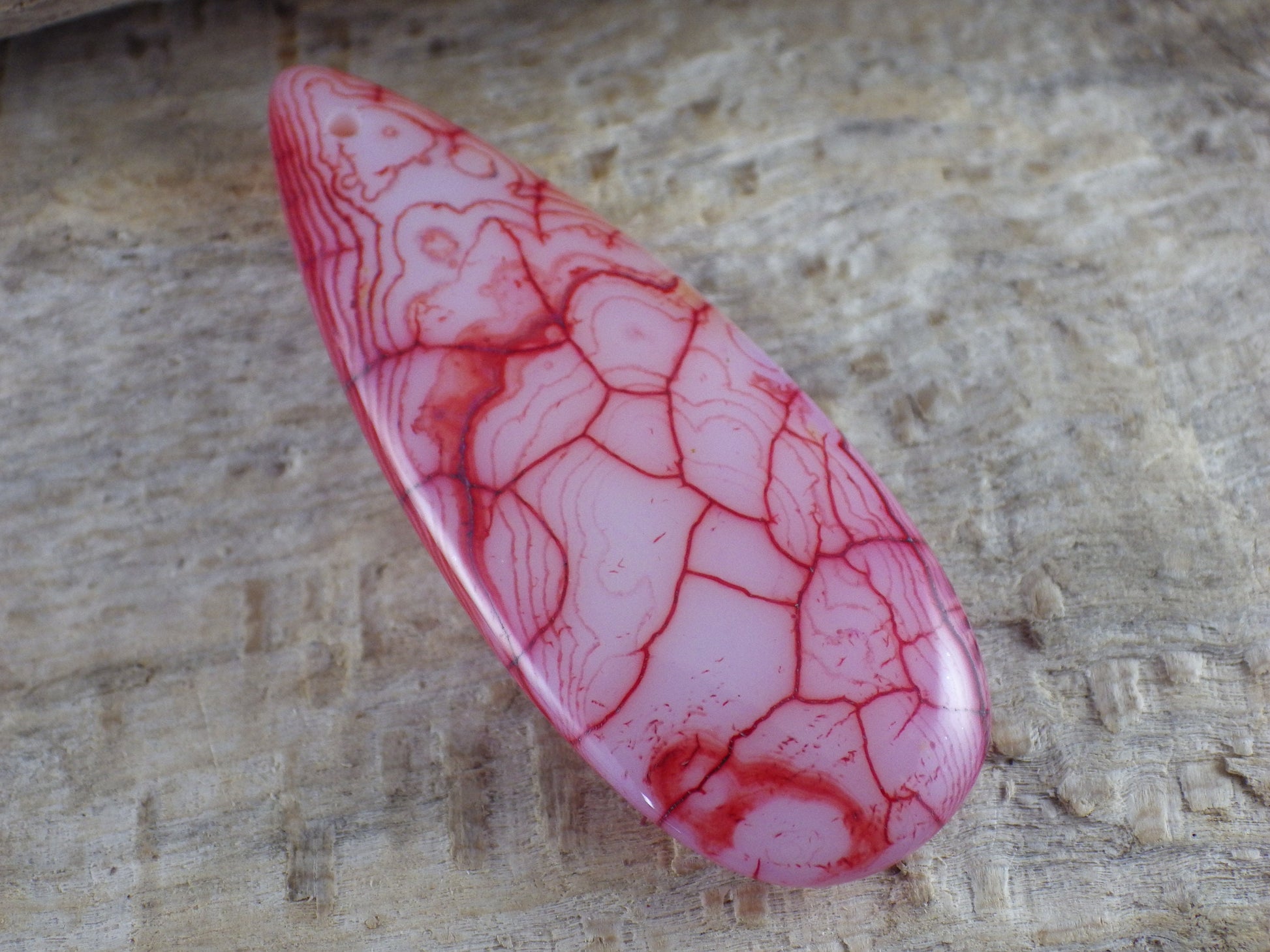 Dragons Vein Fire Agate Pendant 50x19mm, Semi Precious Gemstone, Flat Backed Teardrop Focal, Jewellery Making Supplies, UK Seller H1