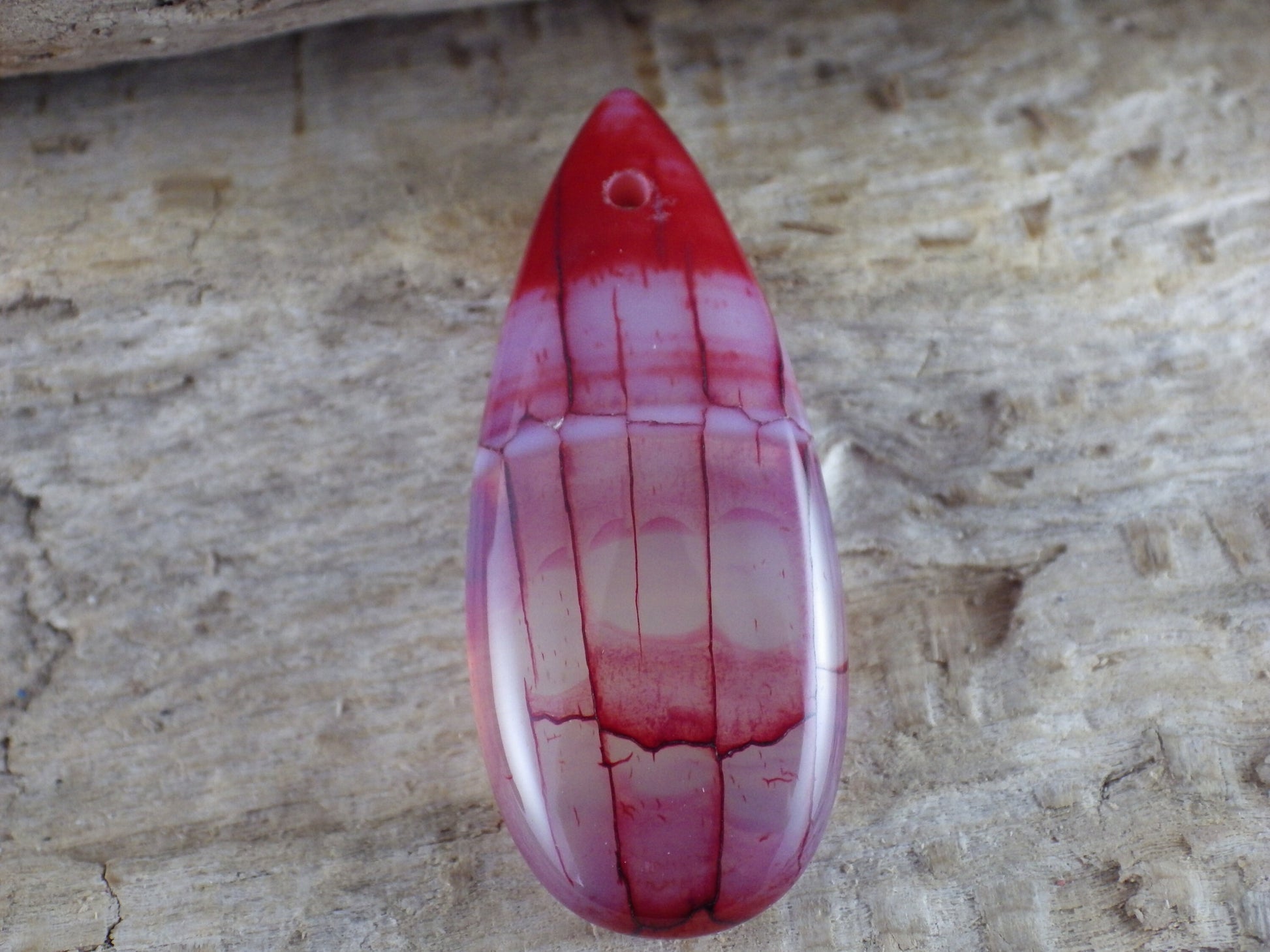 Dragons Vein Fire Agate Pendant 35x15mm, Semi Precious Gemstone, Flat Backed Loose Stone, Jewellery Making Supplies, UK Seller J9