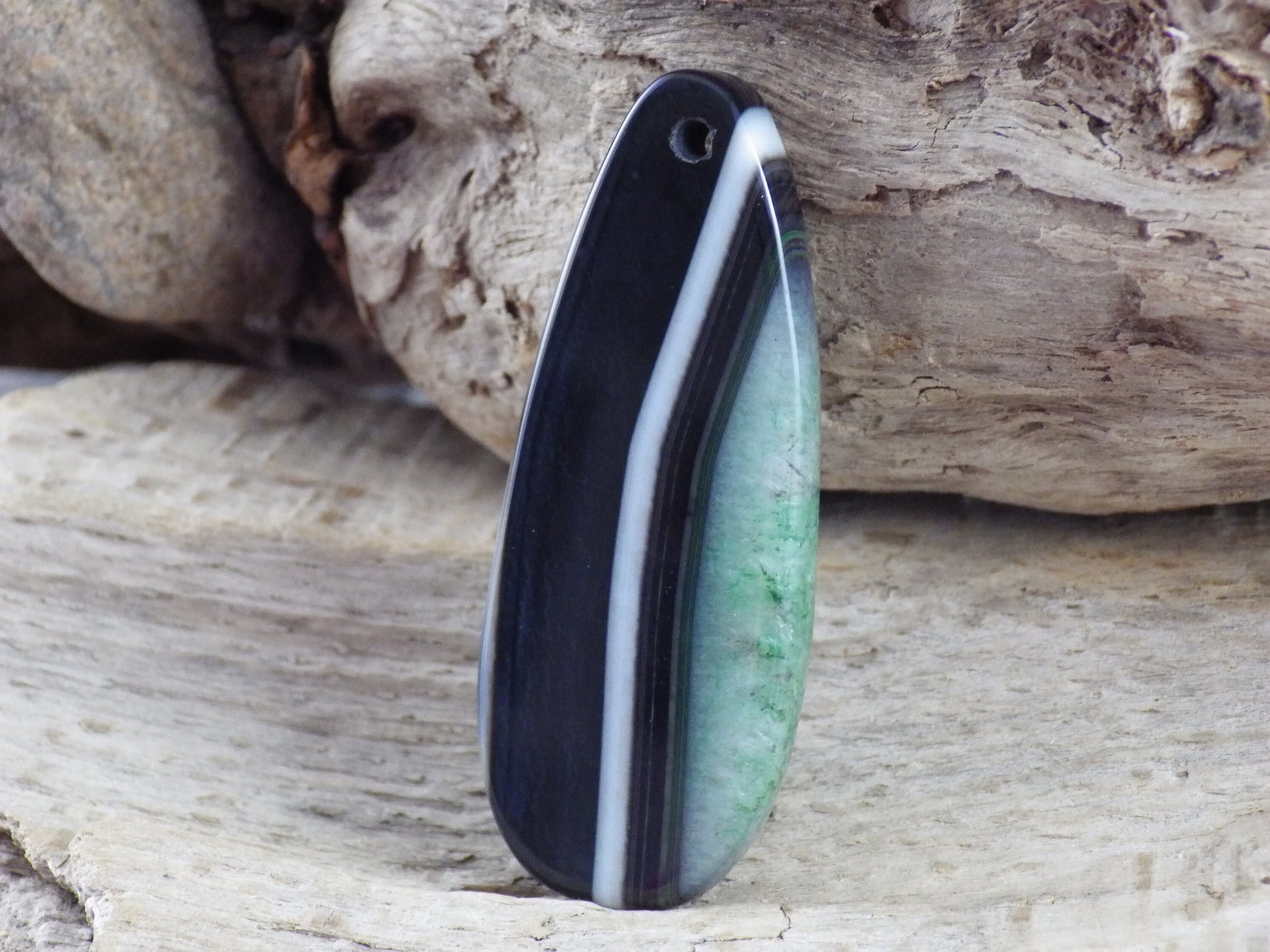 Green Agate & Druzy Quartz Geode Pendant 50x20mm, Semi Precious Gemstone, Flat Back Teardrop Designer Loose Stone, Jewelry Making G5