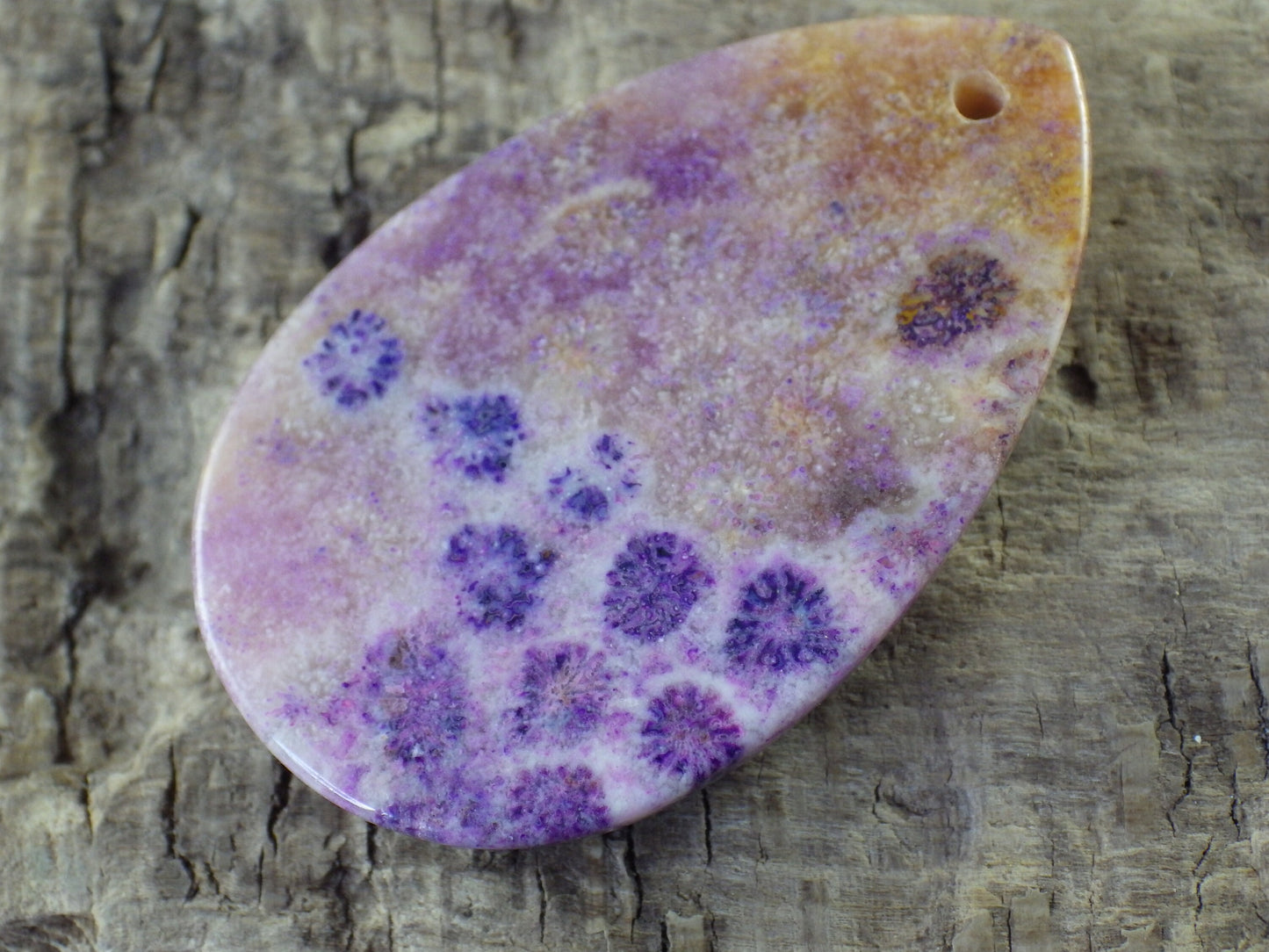 Purple Fossil Coral Jasper Pendant 50x32mm, Semi Precious Gemstone Teardrop, Loose Designers Stone, Jewelry Making Supplies H8