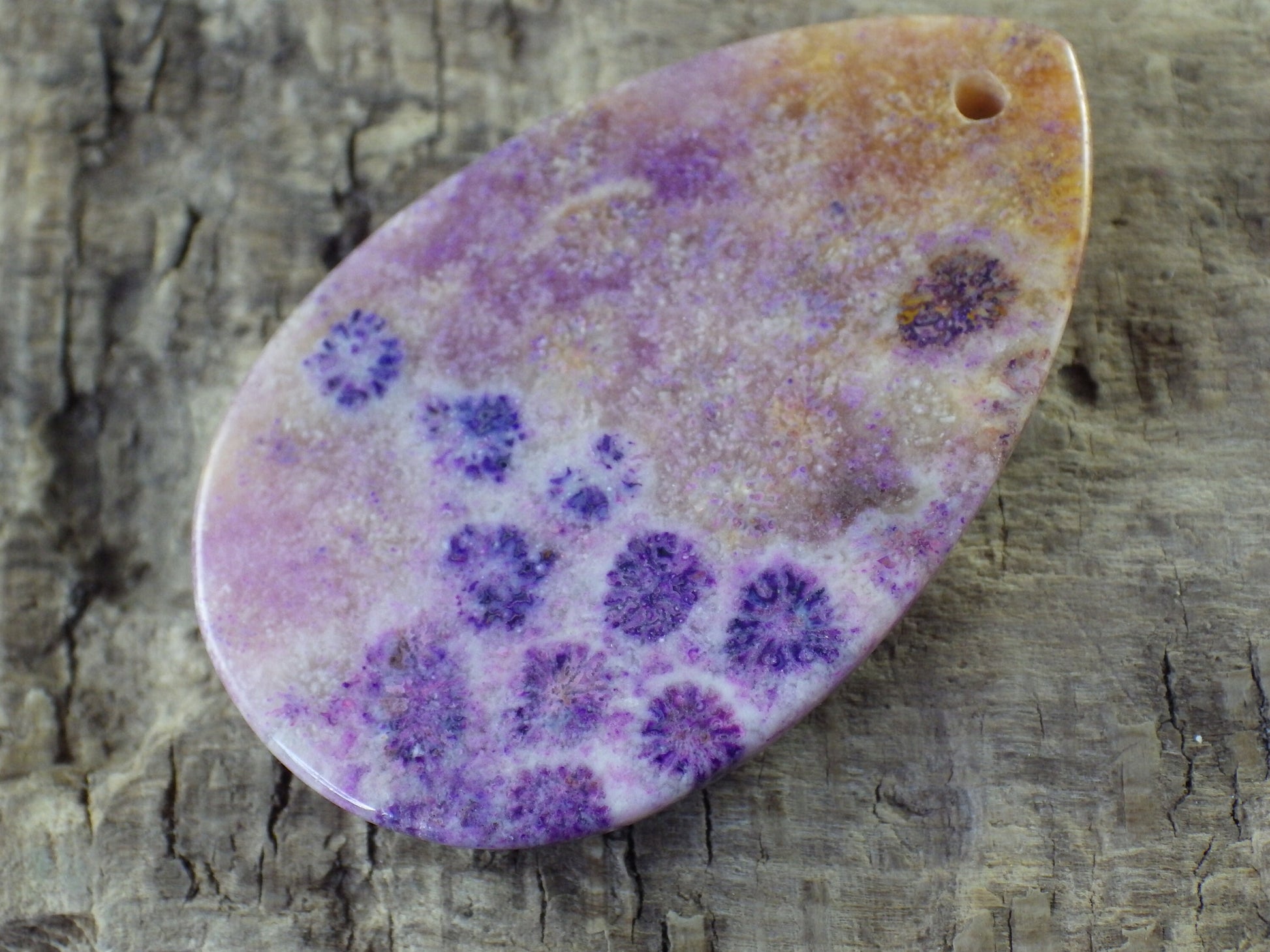 Purple Fossil Coral Jasper Pendant 50x32mm, Semi Precious Gemstone Teardrop, Loose Designers Stone, Jewelry Making Supplies H8