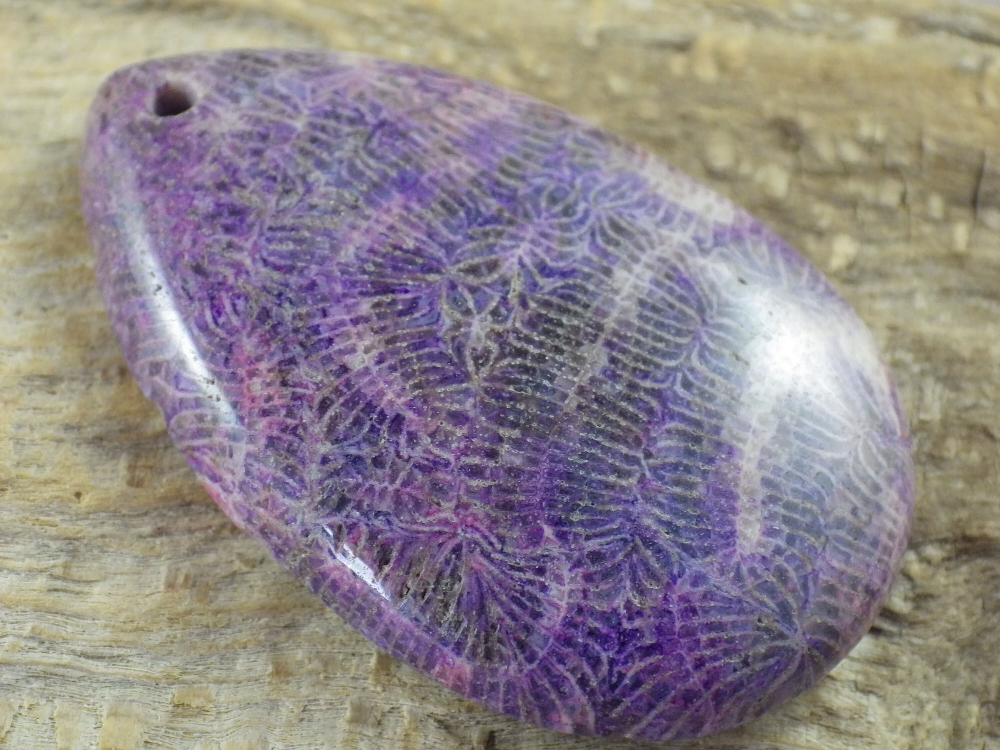 Purple Fossil Coral Jasper Teardrop Pendant, 49x31mm, Semi Precious Gemstone, Flat Backed Cabochon, Top Drilled Stone, Jewelry Making, L4