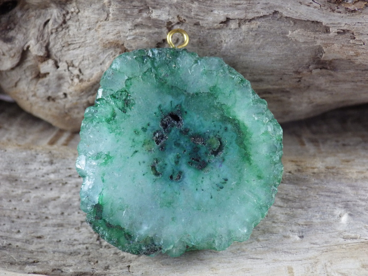 Emerald Green Druzy Quartz Geode Slice, Semi Precious Gemstone Pendant, 34x33mm Designer's Loose Stone, Focal Bead, Jewelry Making T3