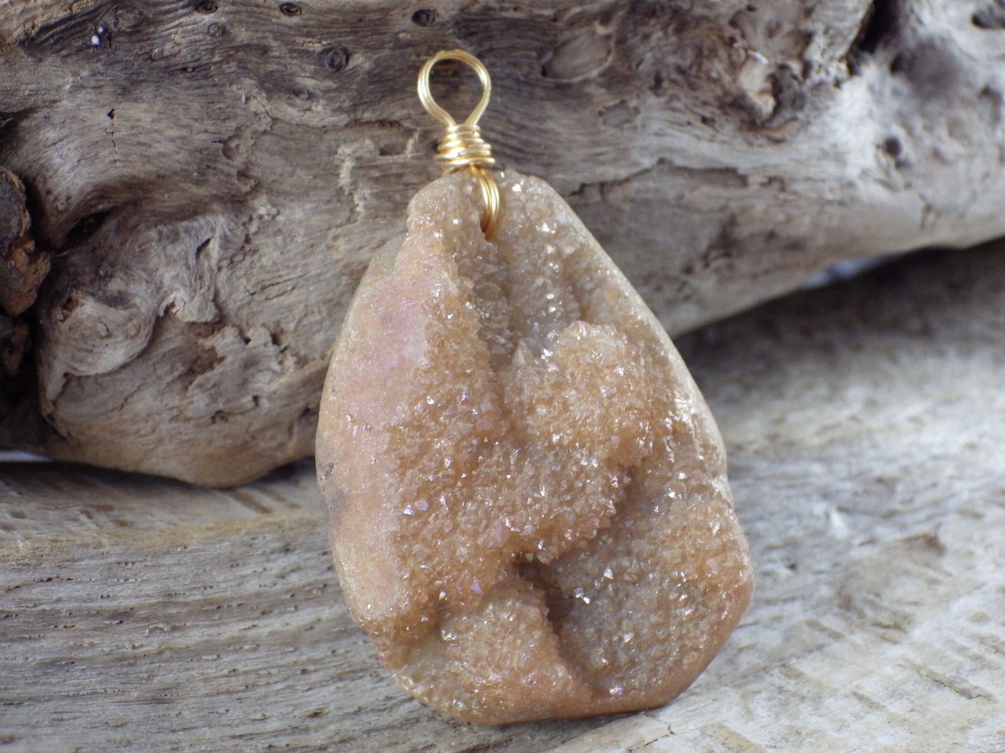 Peach Druzy Quartz Geode Crystal Teardrop Pendant, 45x35mm Semi Precious Gemstone, Focal Bead Loose Stone, Jewelry Making Supplies, UK T2