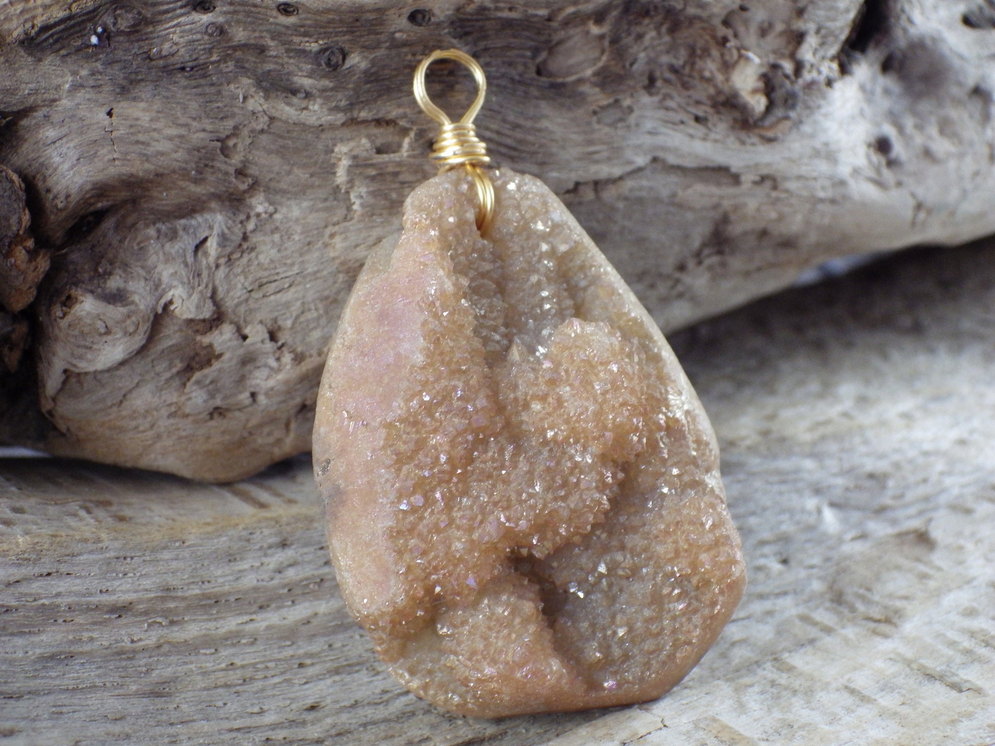 Peach Druzy Quartz Geode Crystal Teardrop Pendant, 45x35mm Semi Precious Gemstone, Focal Bead Loose Stone, Jewelry Making Supplies, UK T2