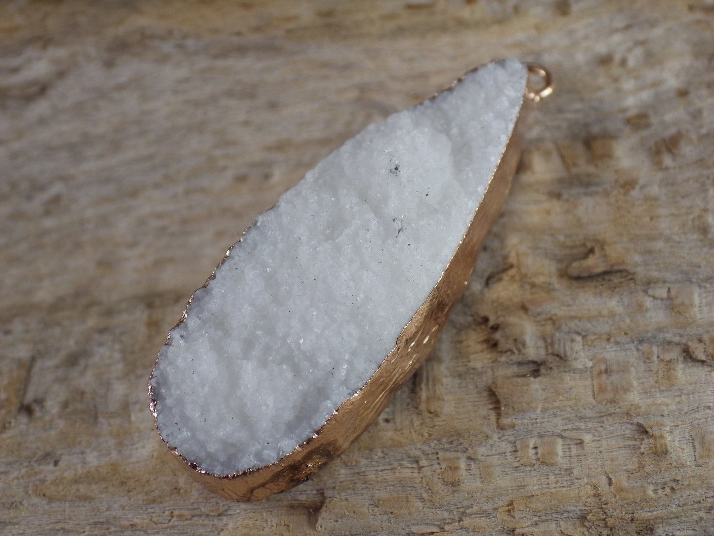 White Druzy Quartz Geode Pendant 41x12mm, Semi Precious Gemstone, Flat Back Teardop, Designer Loose Stone, Jewellery Making Supplies M3