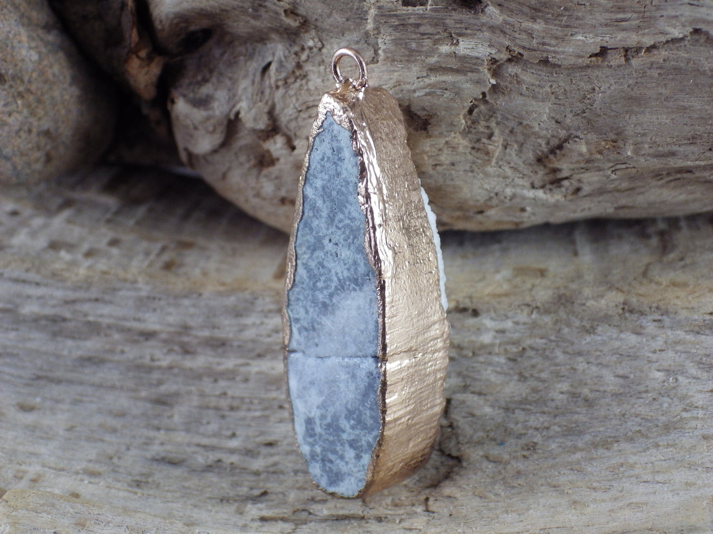White Druzy Quartz Geode Pendant 41x12mm, Semi Precious Gemstone, Flat Back Teardop, Designer Loose Stone, Jewellery Making Supplies M3