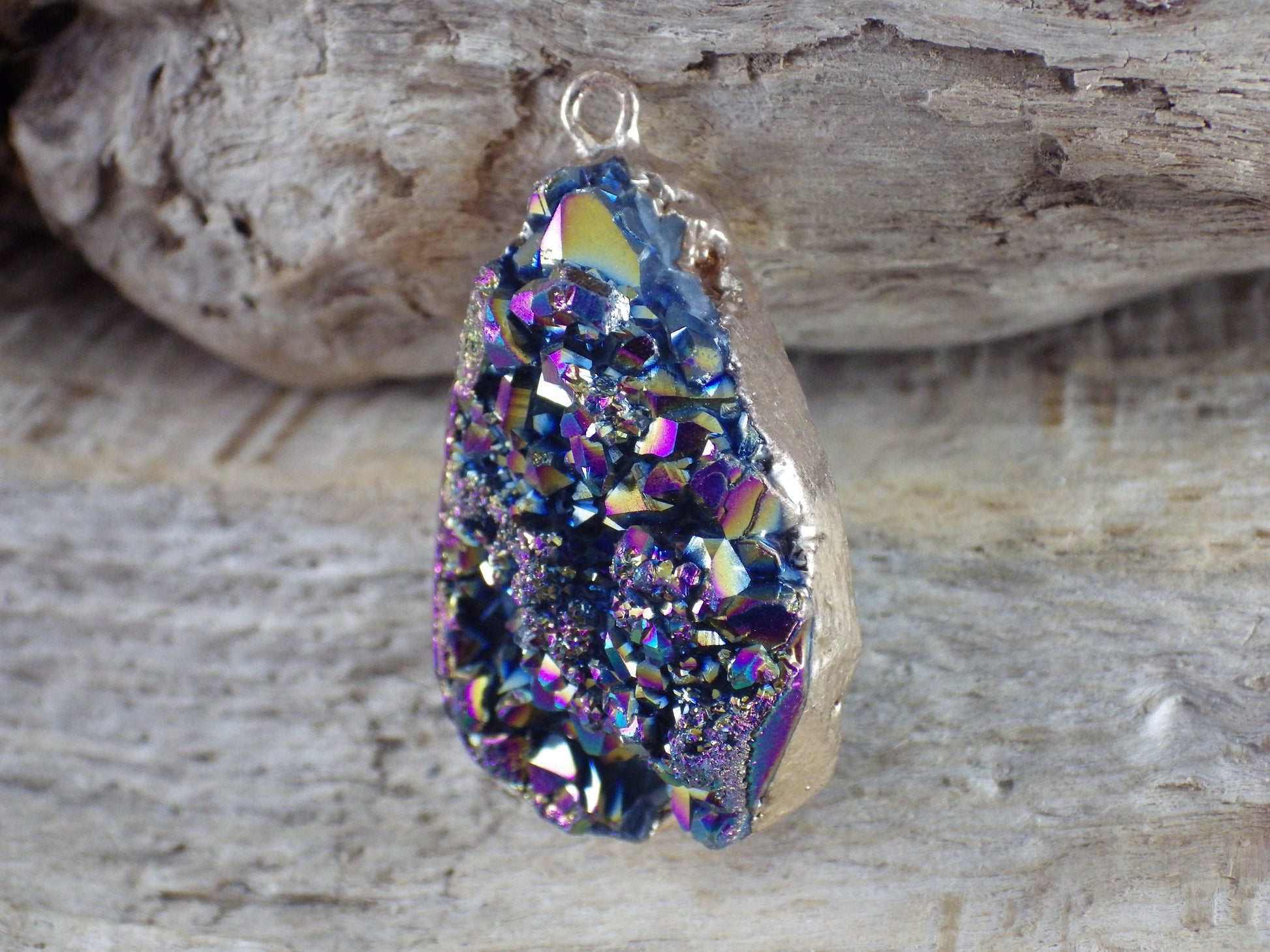 Druzy Quartz Geode Crystal Teardrop Pendant, 38x23mm Semi Precious Gemstone, Focal Bead Loose Stone, Jewelry Making Supplies, UK T2
