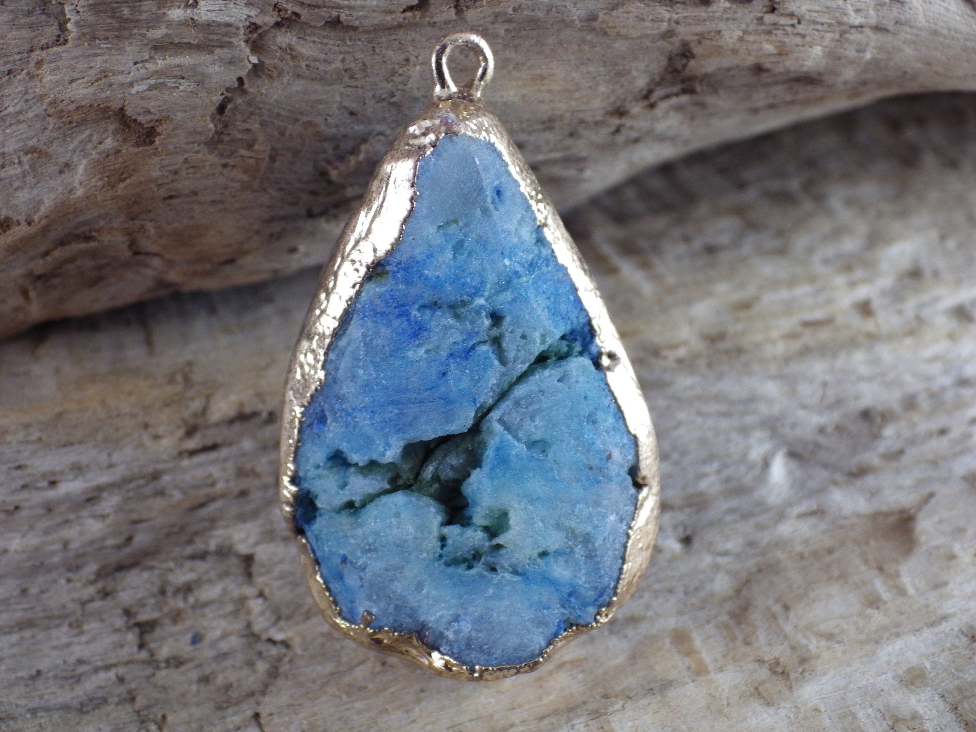 Druzy Quartz Geode Crystal Teardrop Pendant, 38x23mm Semi Precious Gemstone, Focal Bead Loose Stone, Jewelry Making Supplies, UK T2