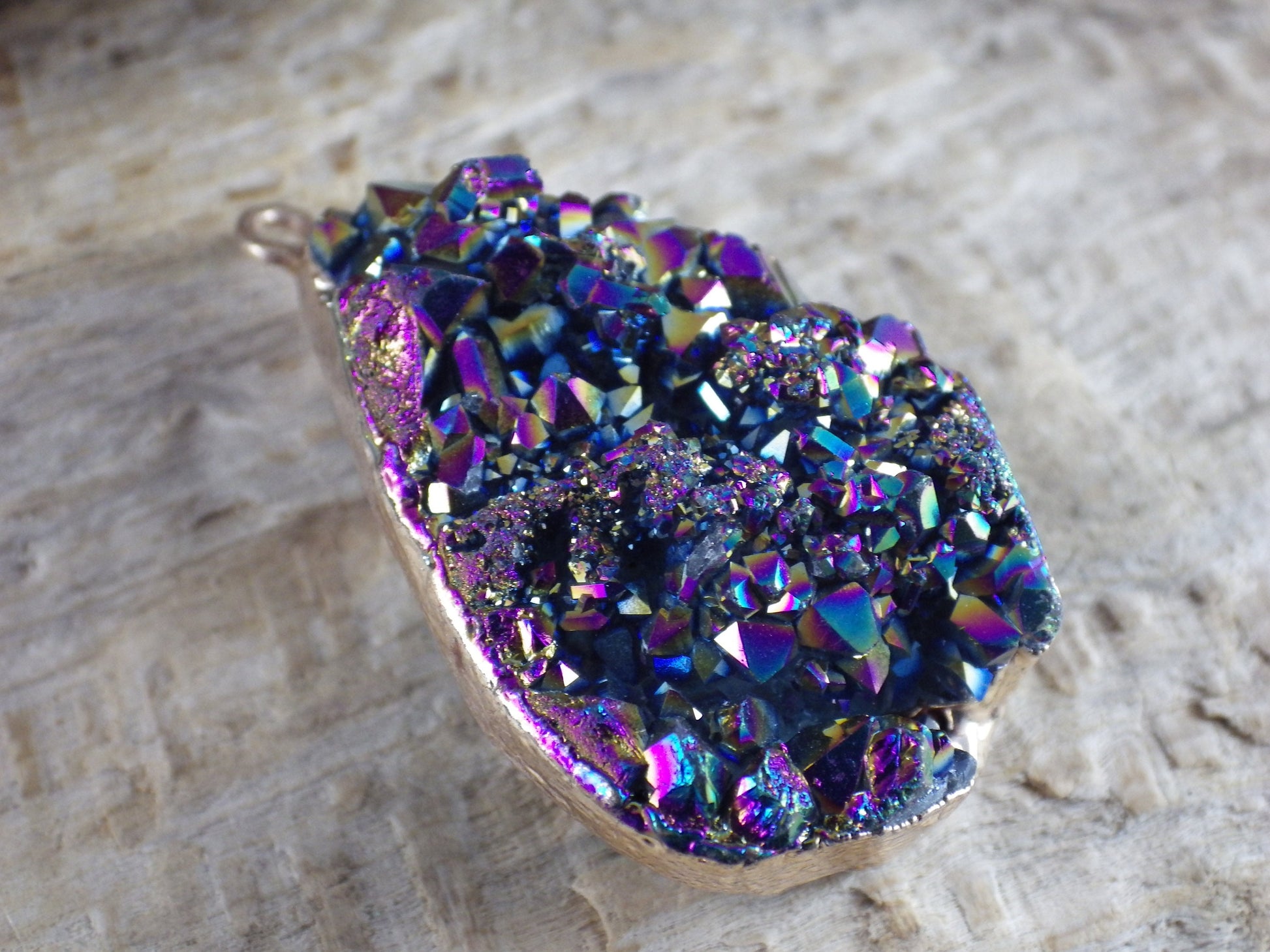 Druzy Quartz Geode Crystal Teardrop Pendant, 38x23mm Semi Precious Gemstone, Focal Bead Loose Stone, Jewelry Making Supplies, UK T2