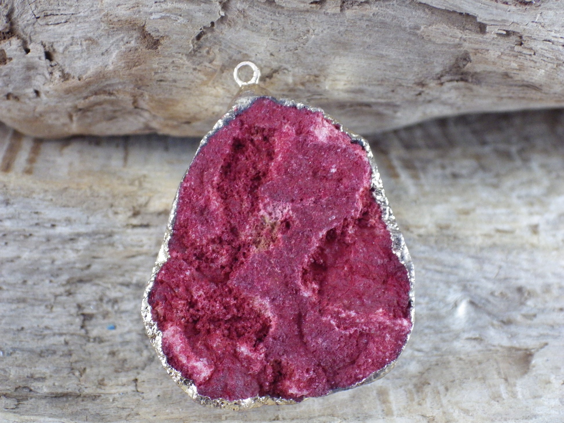 Red Druzy Quartz Geode Crystal Pendant, 34x25mm Semi Precious Gemstone, Focal Bead Loose Stone, Jewelry Making Supplies, UK T5