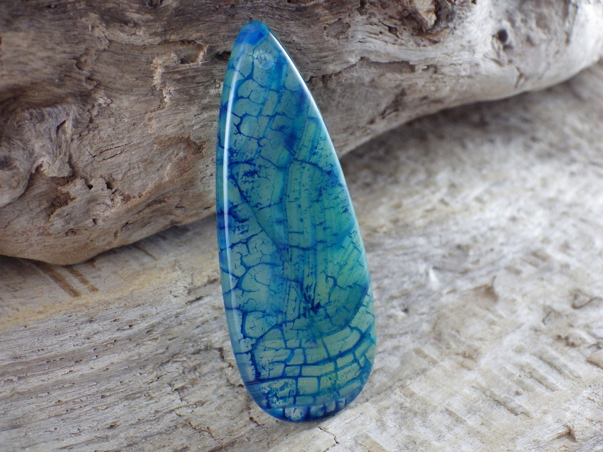 Green & Blue Dragons Vein Fire Agate Pendant, 50x20mm, Teardrop Flat Back Stone Pendant, Semi Precious Gemstone, Focal Pendant, L6