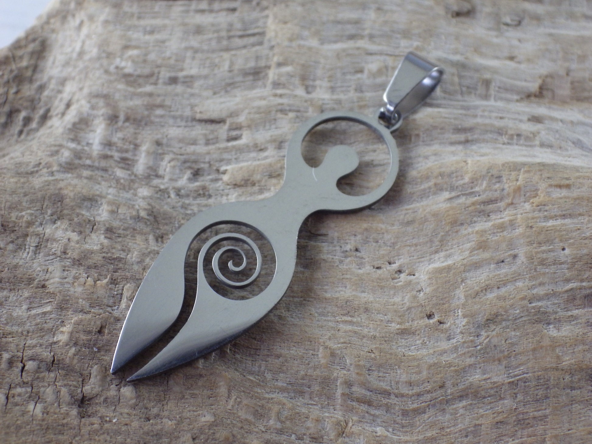 Pagan Goddess Charms Pendants, 45x12mm Stainless Steel Wiccan Fertility Spiral Goddess, Celtic Gothic Druid, Jewelry Making Supplies UK