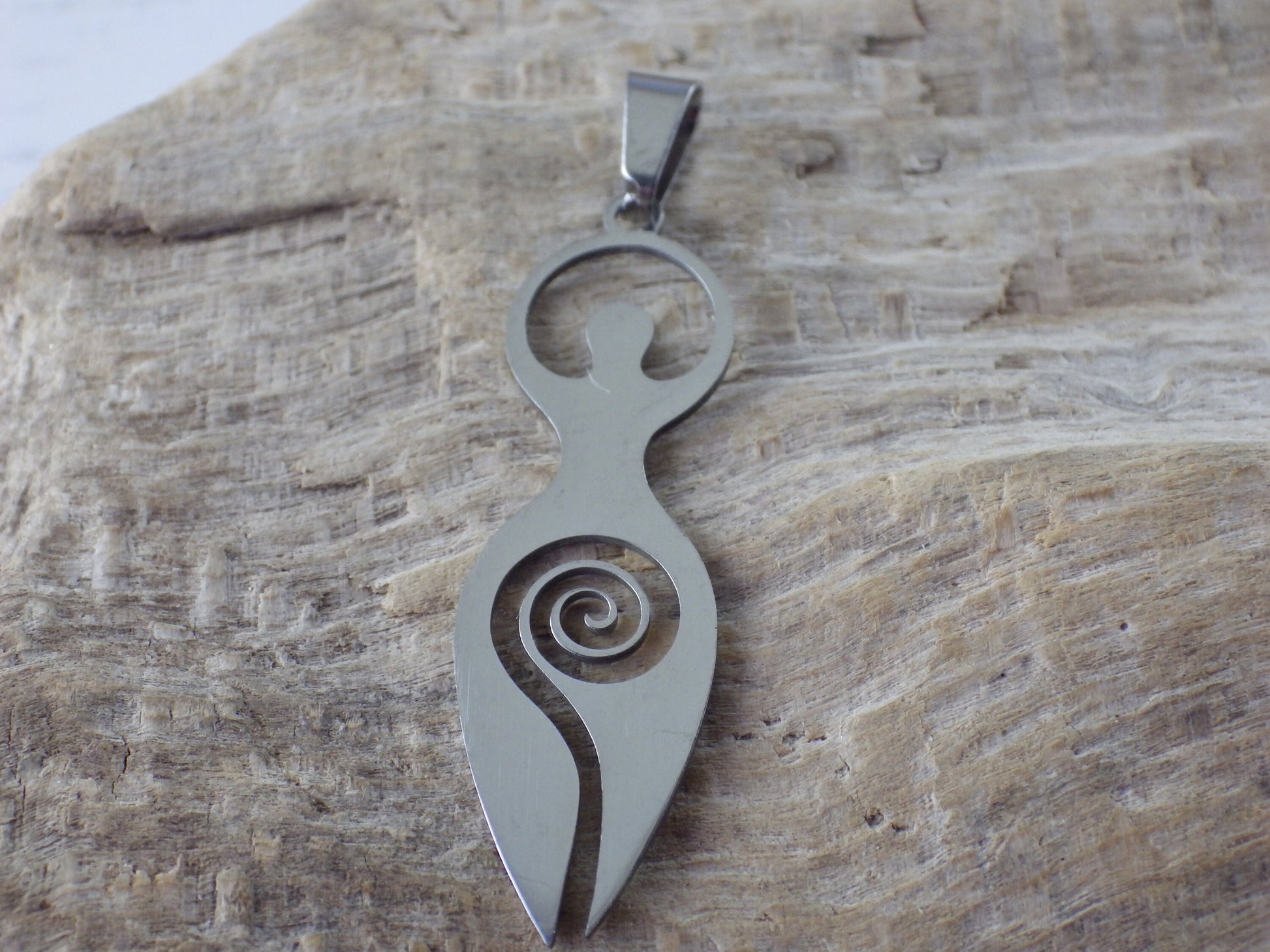 Pagan Goddess Charms Pendants, 45x12mm Stainless Steel Wiccan Fertility Spiral Goddess, Celtic Gothic Druid, Jewelry Making Supplies UK