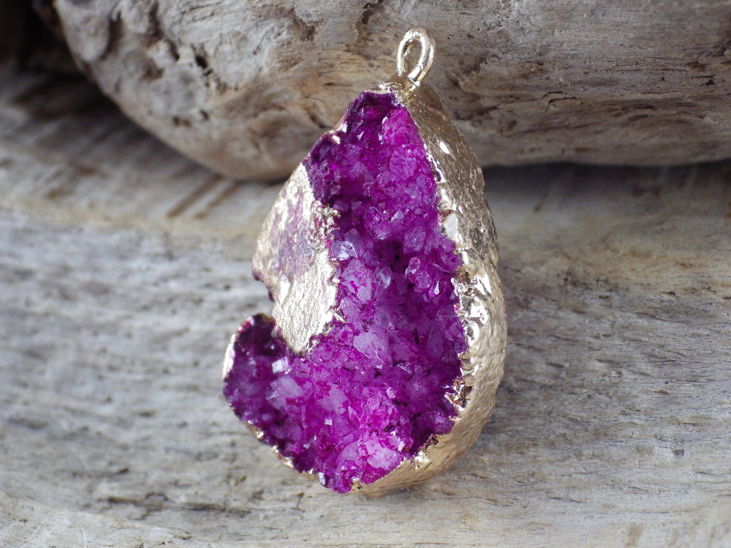 Pink Druzy Quartz Geode Crystal Teardrop Pendant #T6