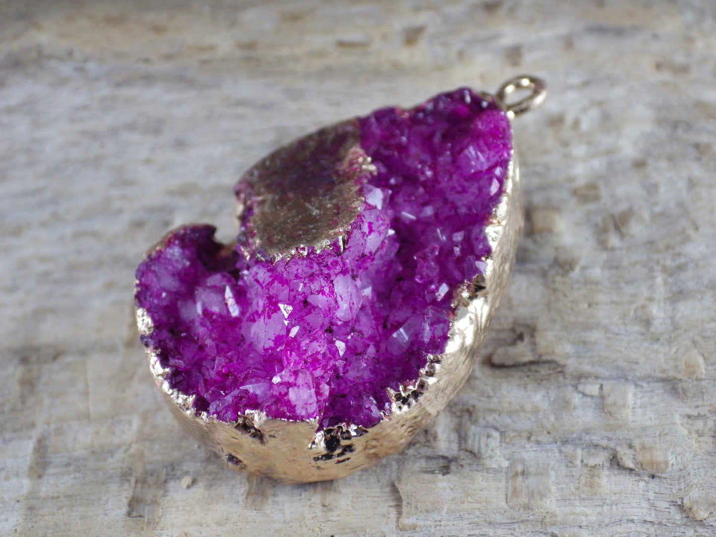 Pink Druzy Quartz Geode Crystal Teardrop Pendant #T6