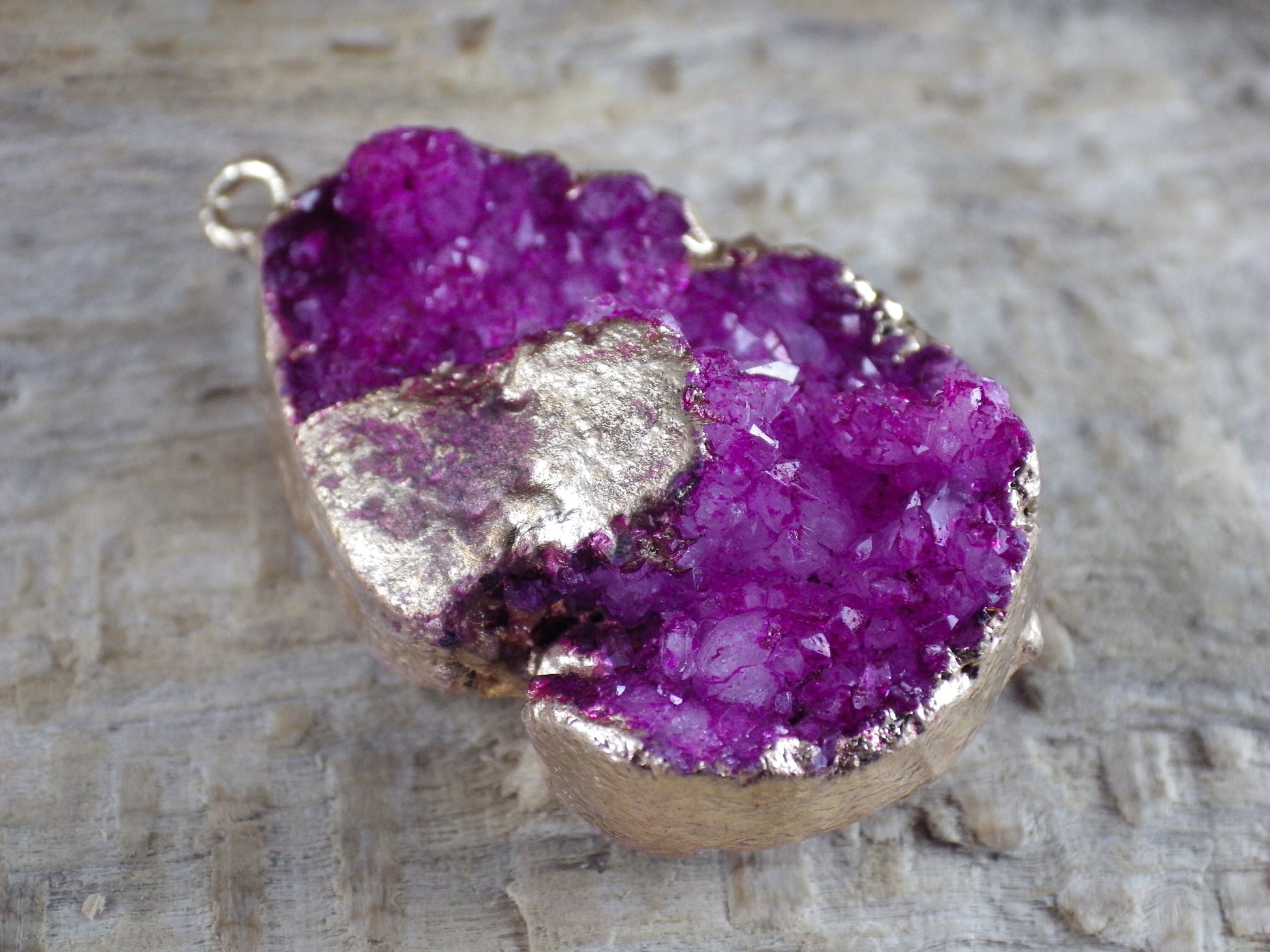 Pink Druzy Quartz Geode Crystal Teardrop Pendant #T6