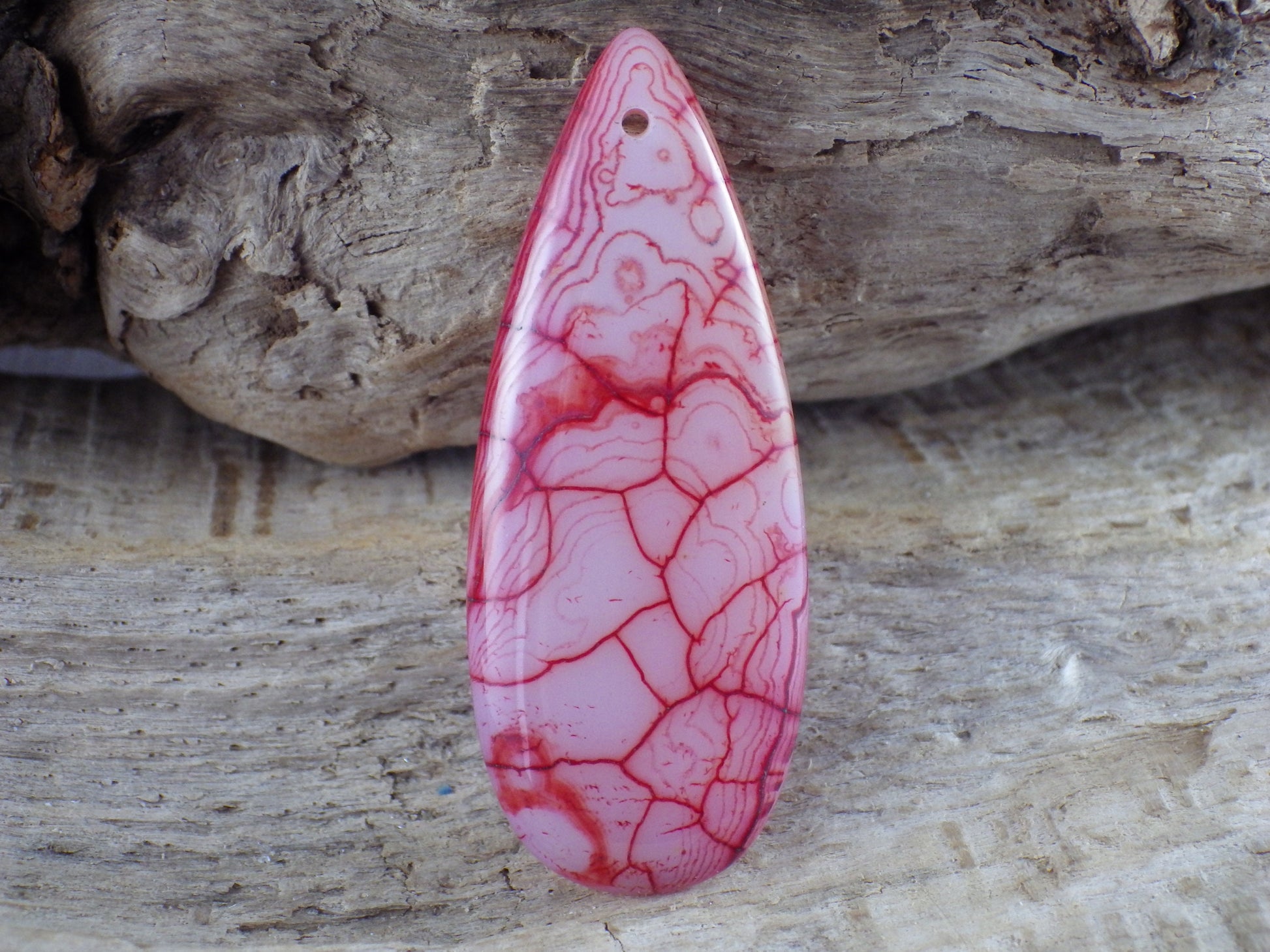 Dragons Vein Fire Agate Pendant 50x19mm, Semi Precious Gemstone, Flat Backed Teardrop Focal, Jewellery Making Supplies, UK Seller H1