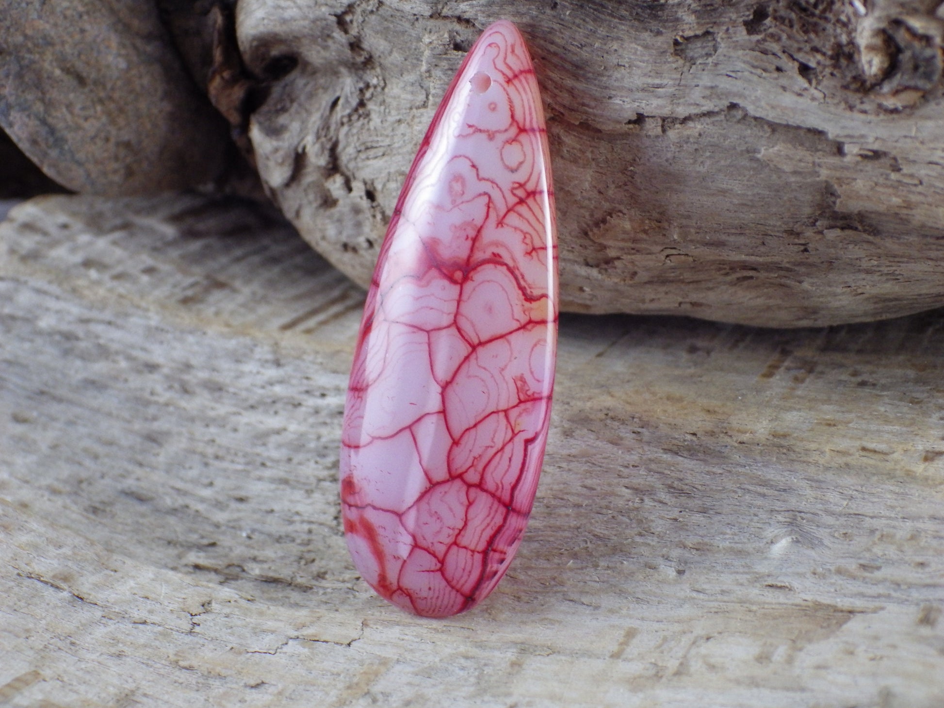 Dragons Vein Fire Agate Pendant 50x19mm, Semi Precious Gemstone, Flat Backed Teardrop Focal, Jewellery Making Supplies, UK Seller H1