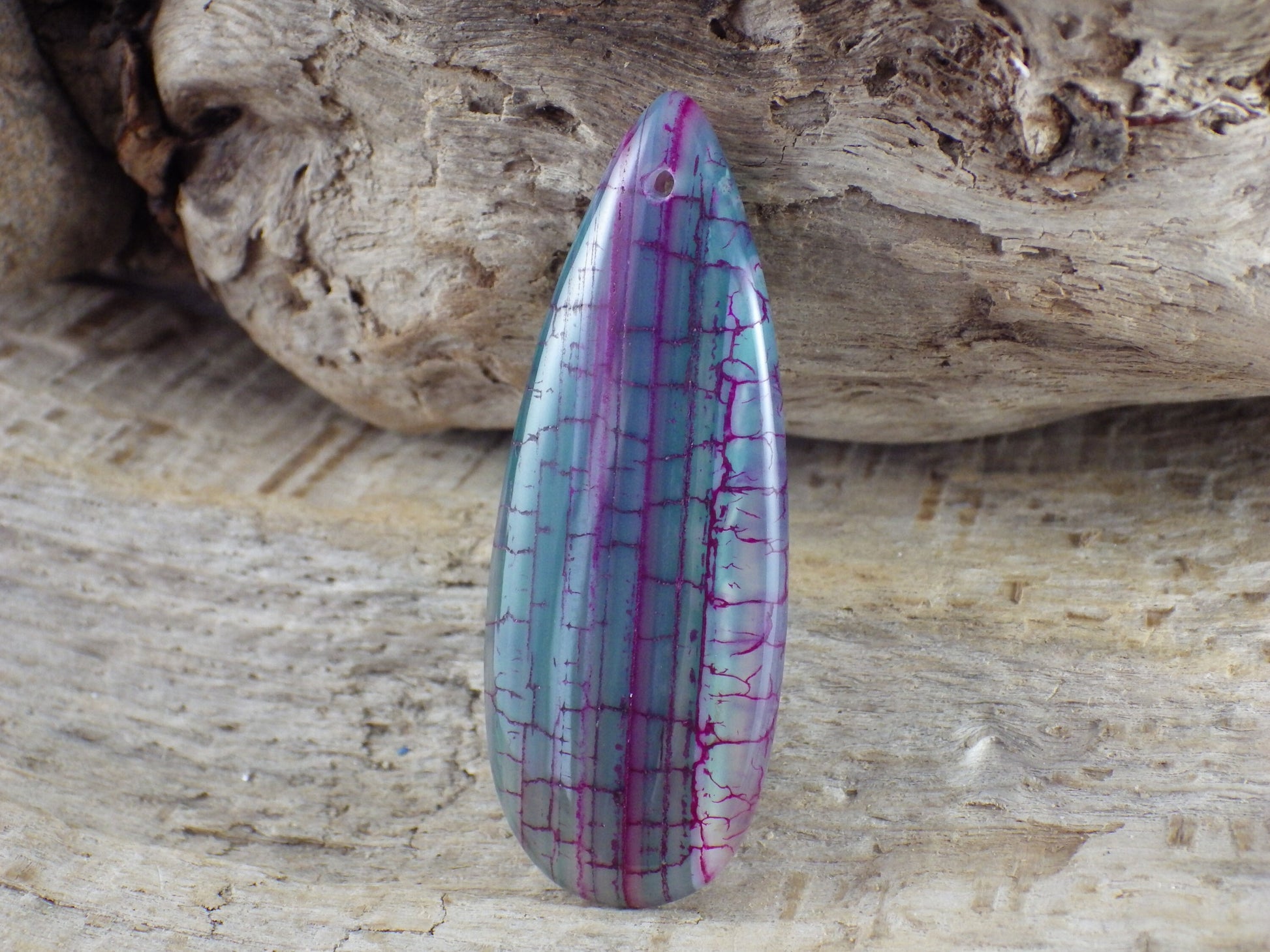 Green Dragons Vein Fire Agate Pendant, 50x20mm Semi Precious Gemstone, Top Drilled Teardrop, Designer's Stone, Jewelry Making Supplies P7