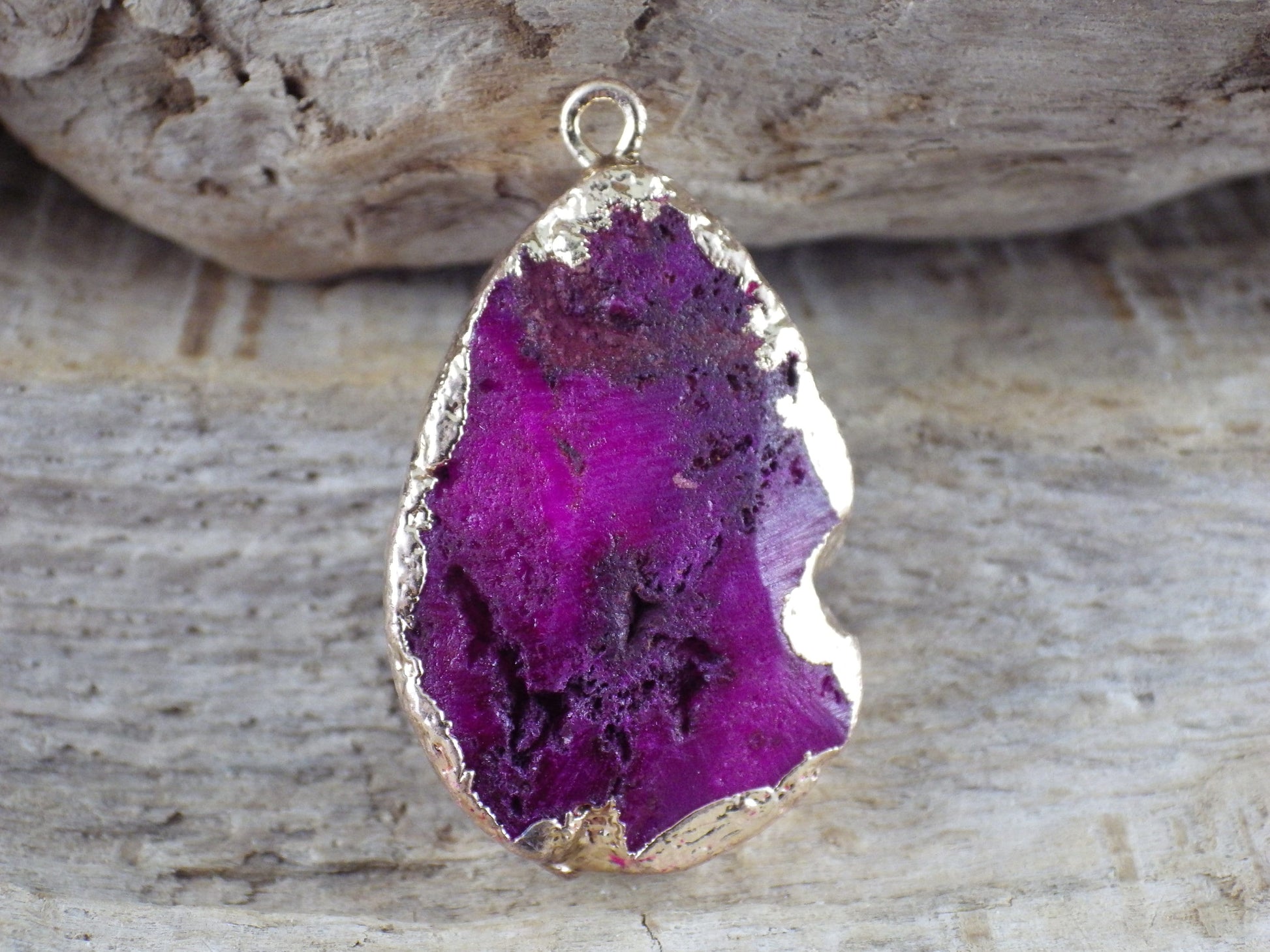 Pink Druzy Quartz Geode Crystal Teardrop Pendant #T6