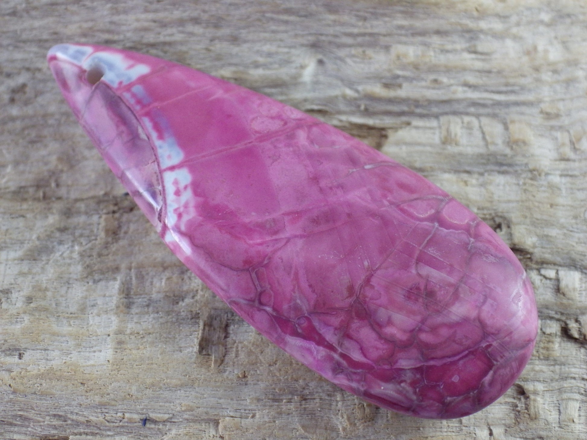 Pink Agate Teardrop Pendant 49x19mm, Semi Precious Gemstone, Statement Pendant, Loose Stone, UK Jewelry Making Supplies, A1