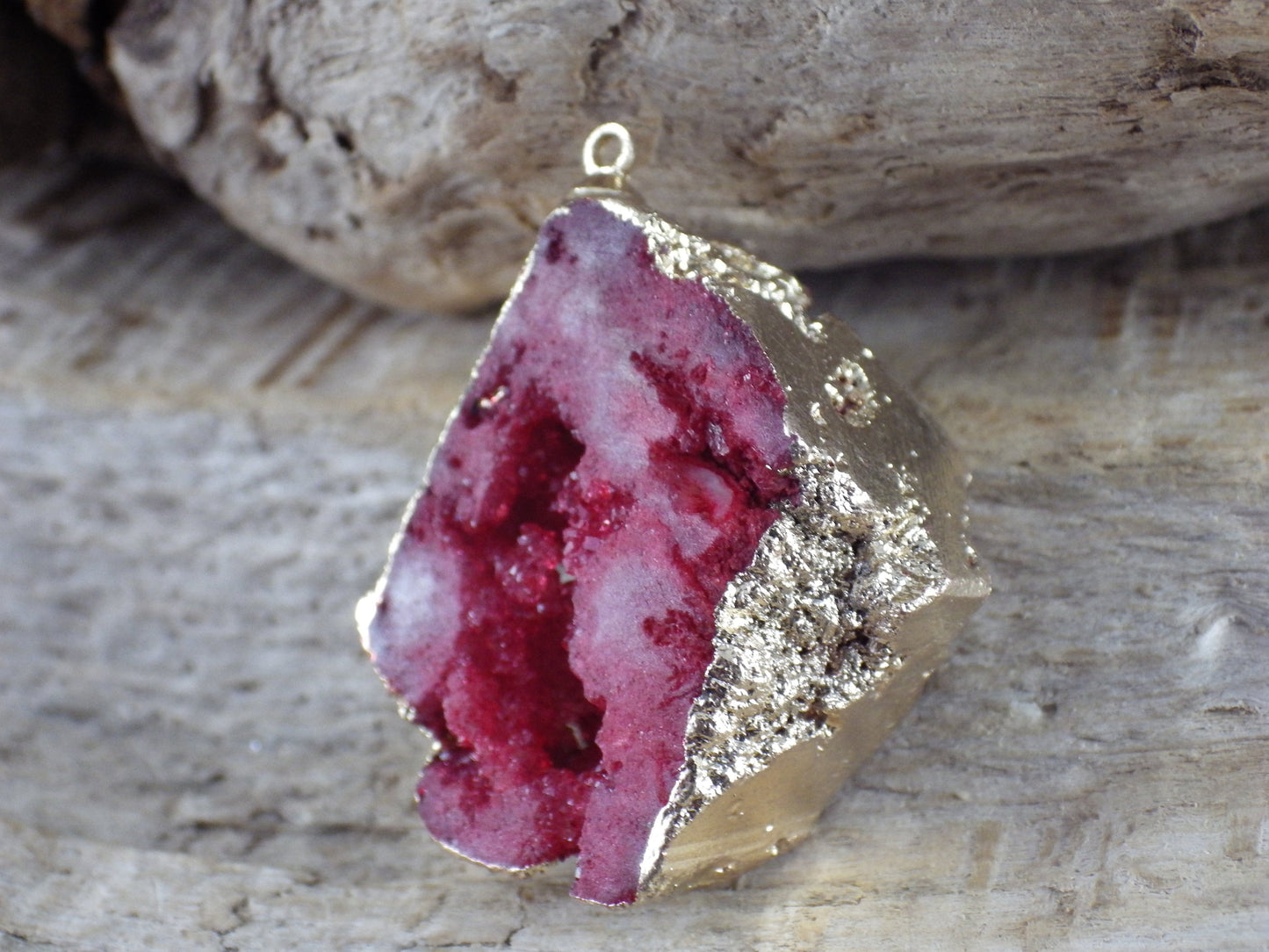Red & Gold Druzy Quartz Geode Pendant 33x28mm, Semi Precious Gemstone, Loose Stone, Designer Jewellery Making Supplies UK N5